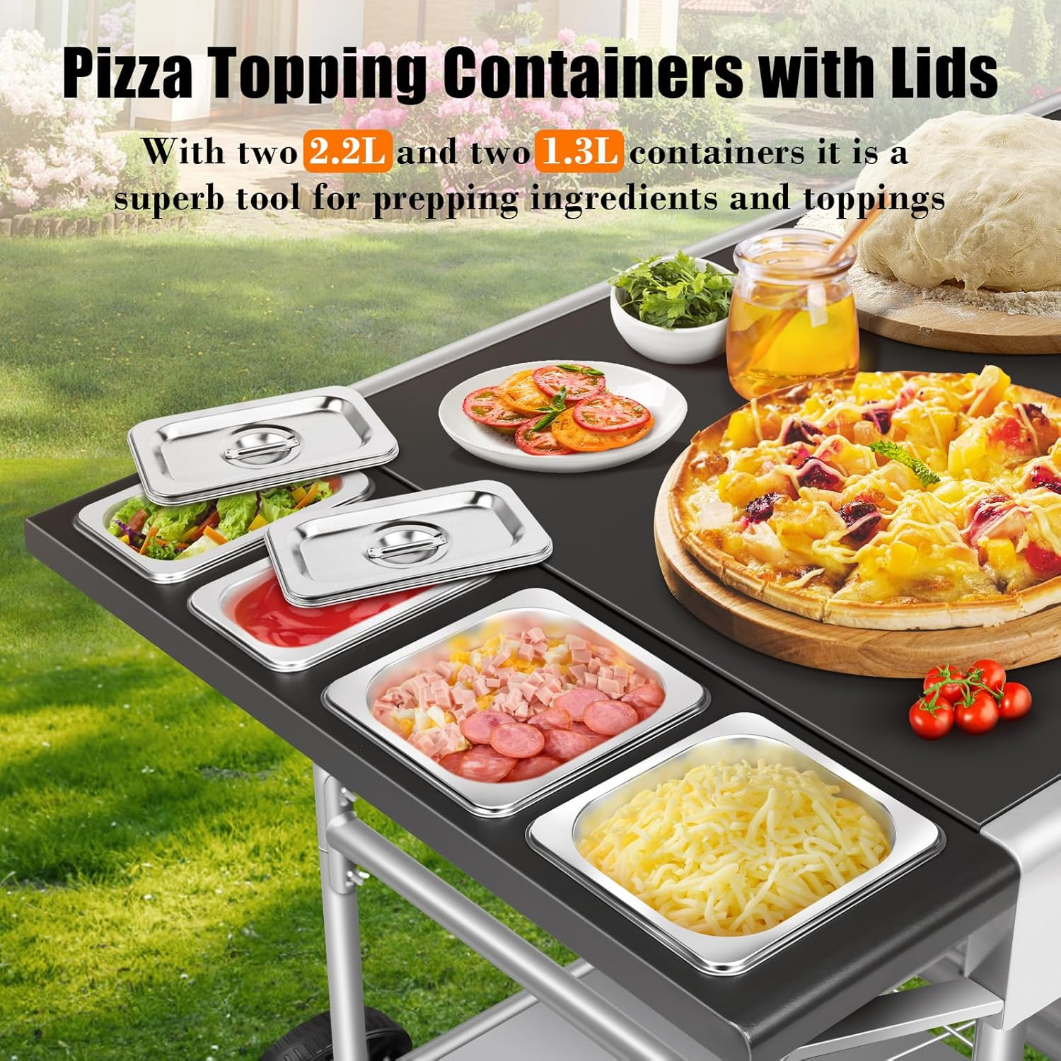 50″X 25″ Pizza Oven Table,Outdoor Pizza Cart with Topping Station Grill Table St