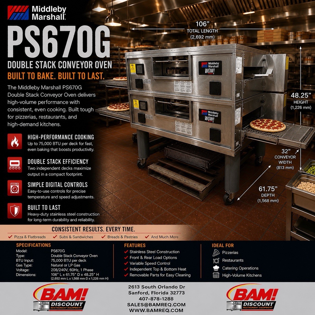 Middleby Marshall WOW! PS670G Double 32″ Conveyor Nat Gas Pizza Oven