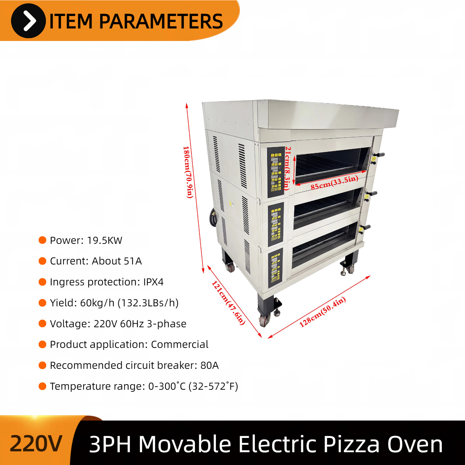 Digital Electric Pizza Oven 3-Deck 6-Tray Commercial Pizza Oven 220V 3-Phase