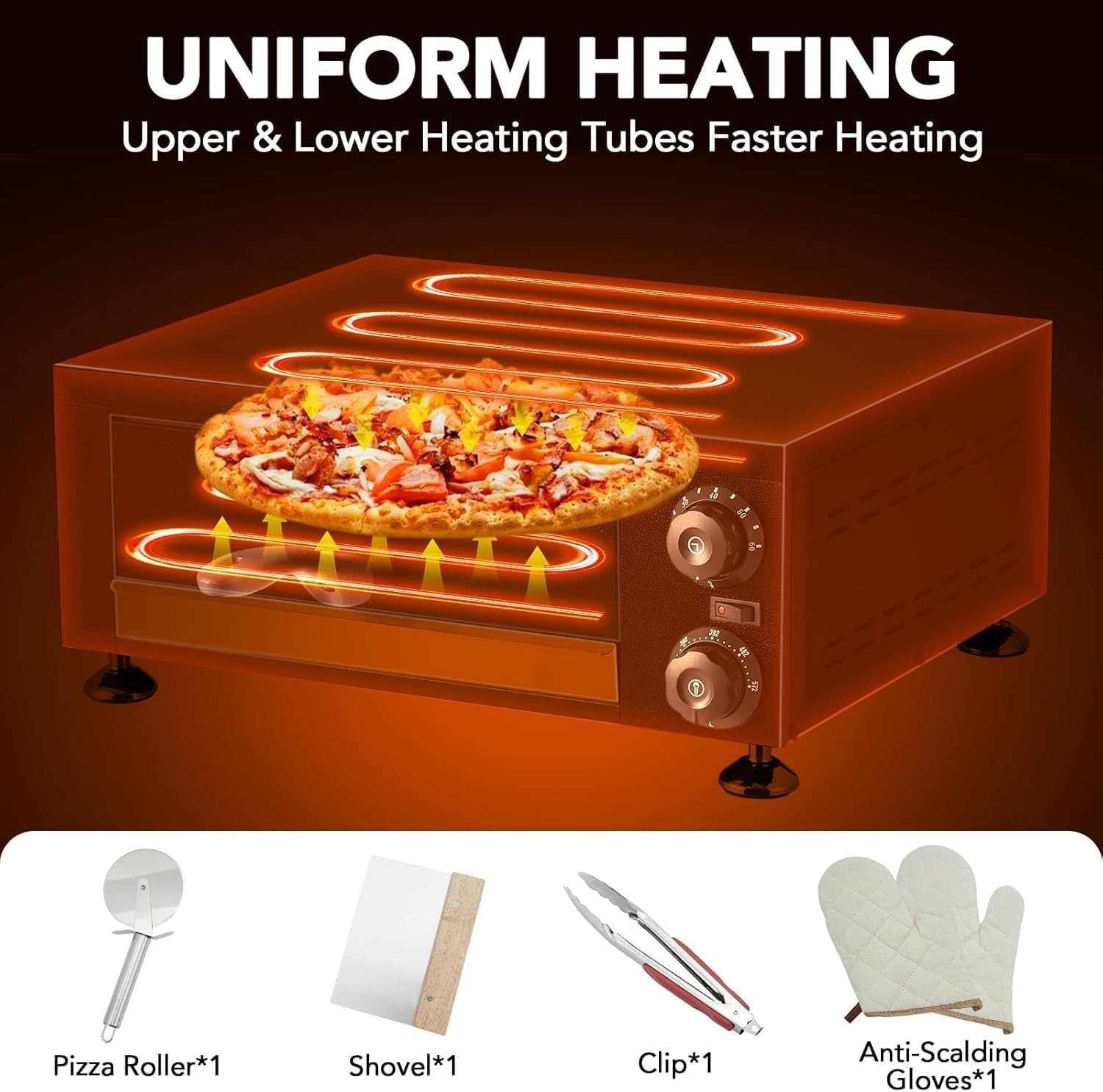1100W Electric Pizza Oven 12″ Countertop Stainless Steel Pizza Maker with Timer