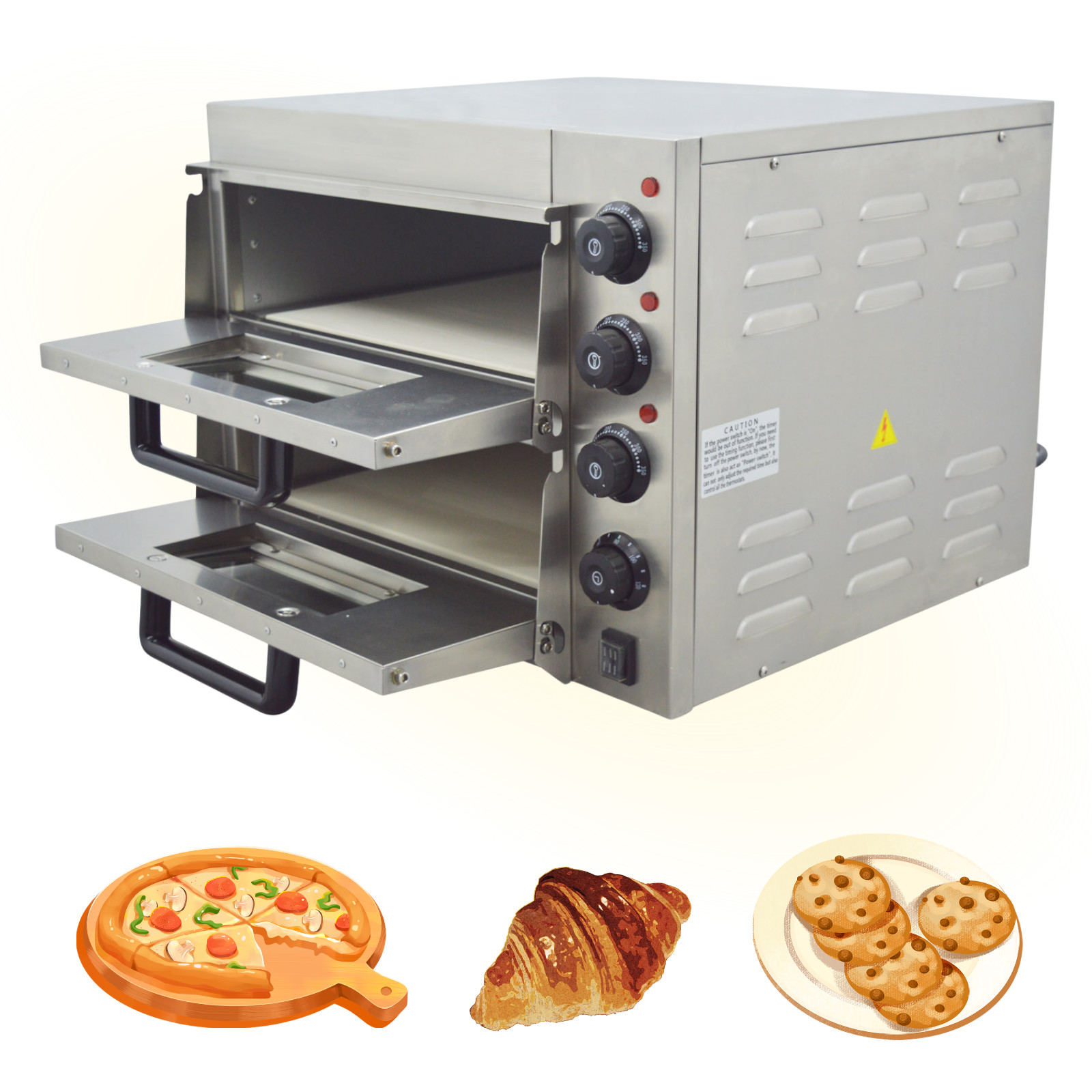 110V 3KW Double Decker Electric Pizza Oven 16 Inch Independent Temp Control