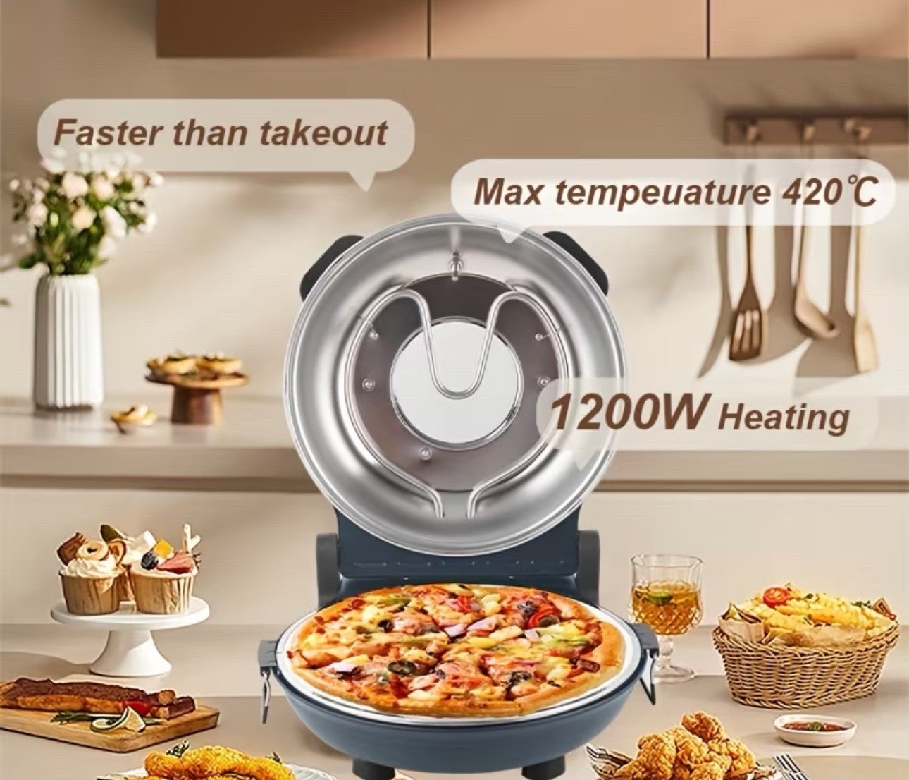 12″ Electric Pizza Oven Indoor Countertop Oven Pizza Maker, 1200W 120v