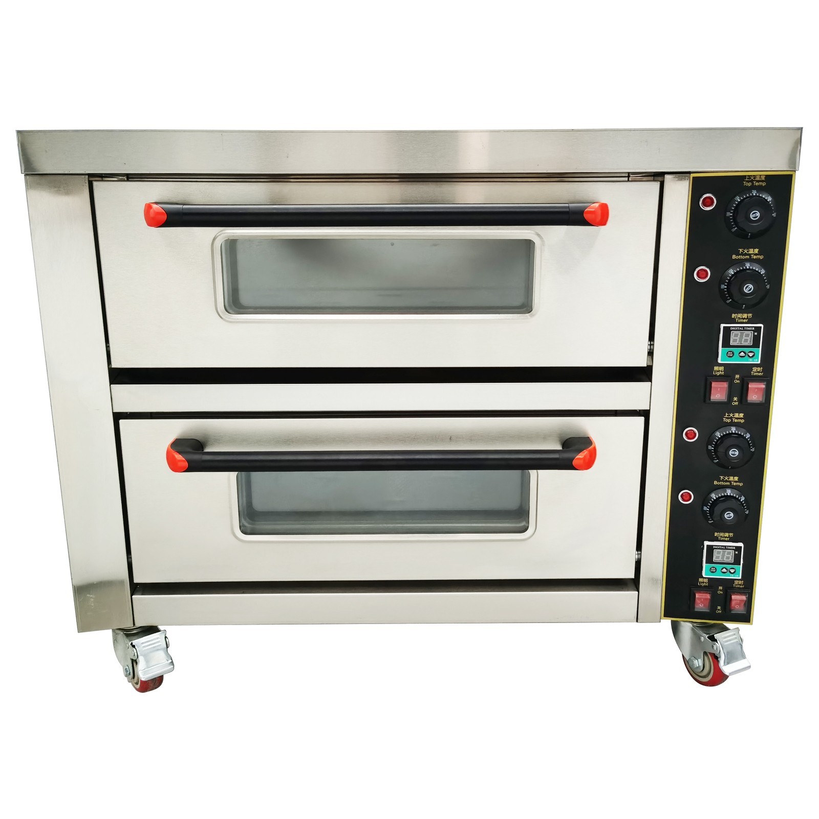 220V 6.4KW Two-Layer Commercial Electric Pizza Oven Bread Oven with Casters