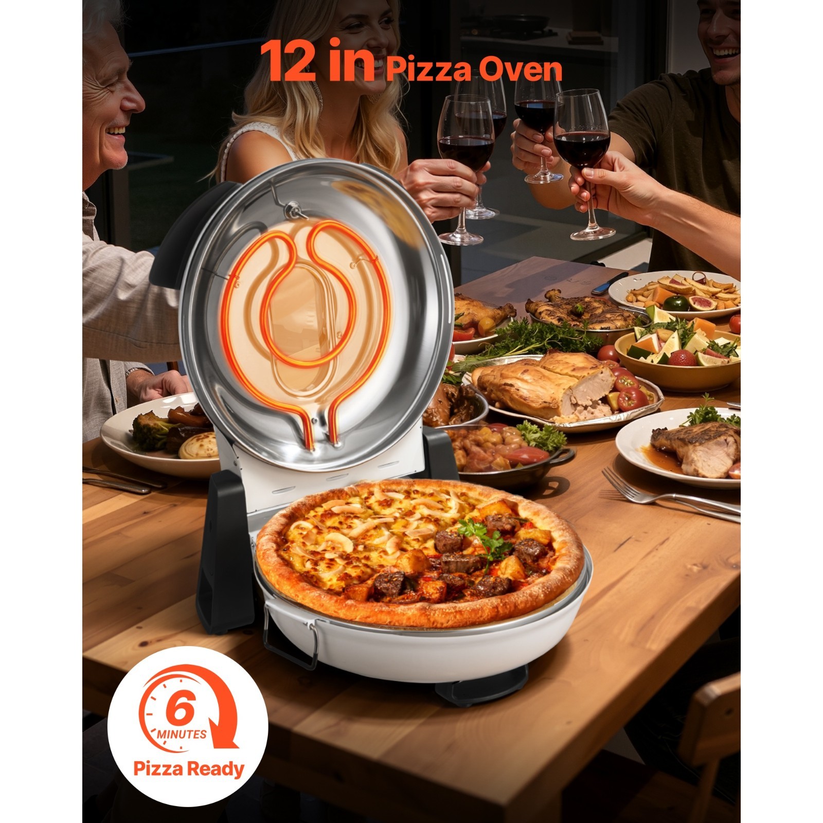 12-Inch Electric Pizza Oven, 1200W Pizza Maker with Cordierite Stone