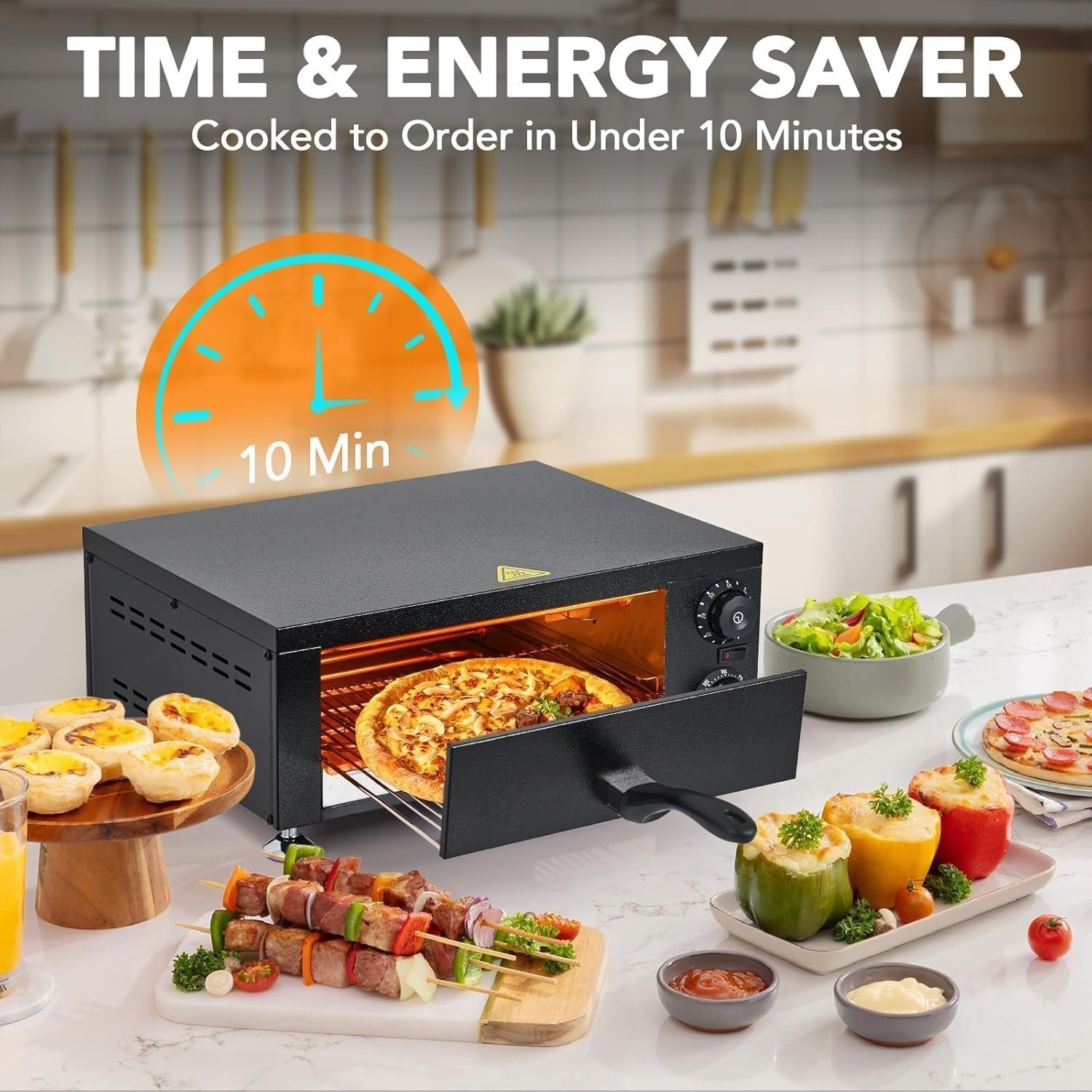 1100W Electric Pizza Oven 12″ Countertop Stainless Steel Pizza Maker with Timer