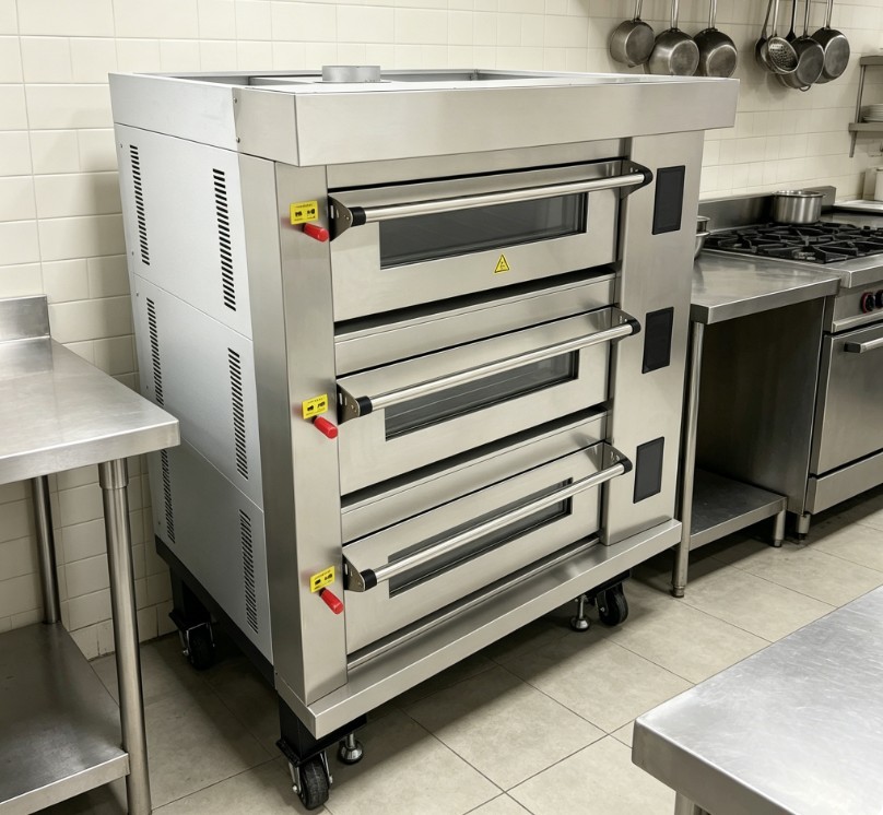 Commercial Pizza Oven 220V 3-Phase Movable Triple Deck Pizza Oven 300°C Max