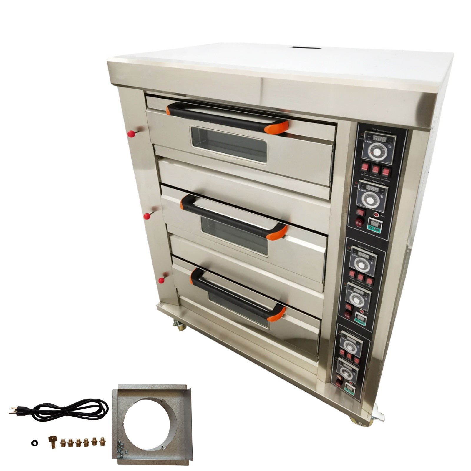 110V 300W Gas Heating Commercial Movable Electric Triple Pizza Oven 6 Trays