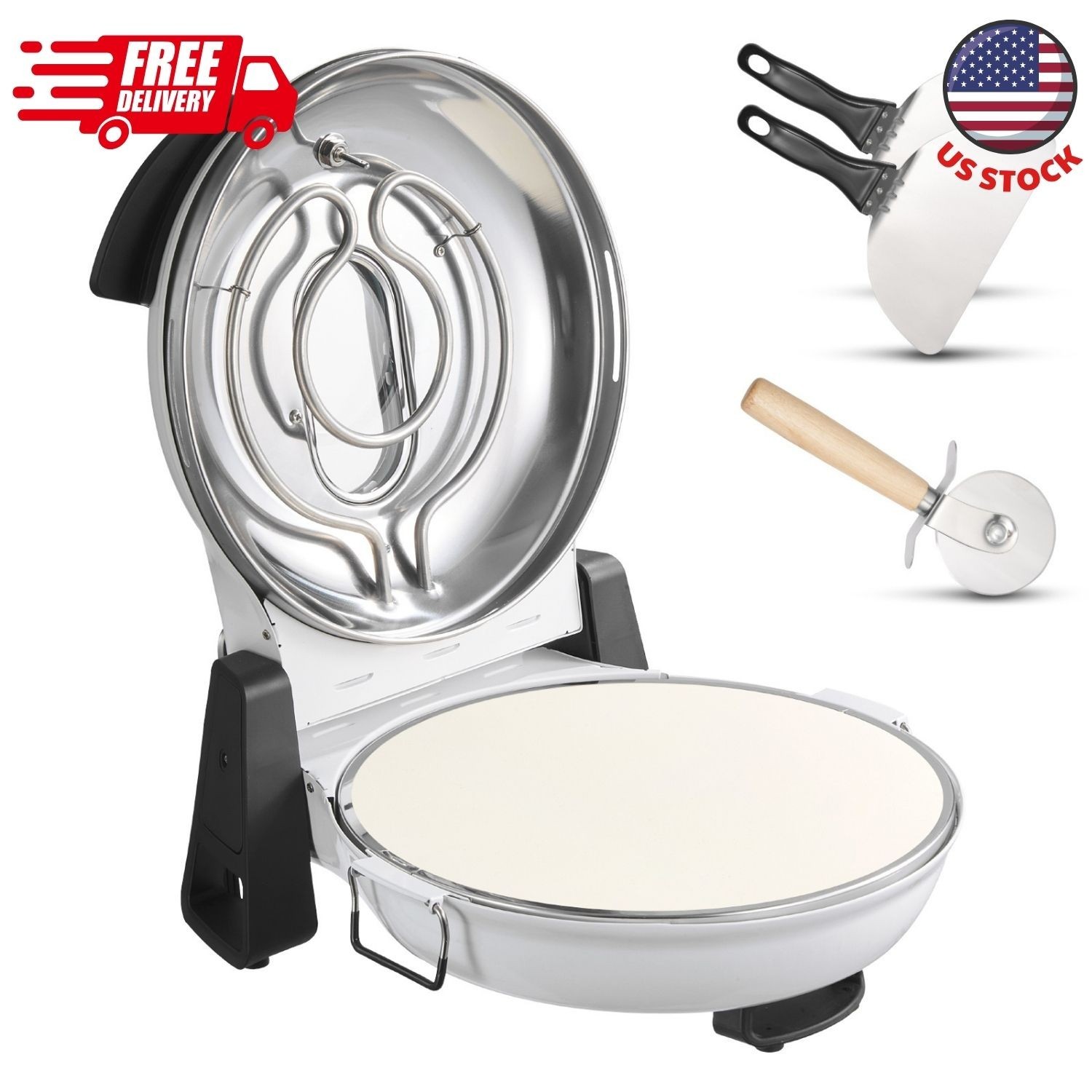 12-Inch Electric Pizza Oven, 1200W Pizza Maker with Cordierite Stone