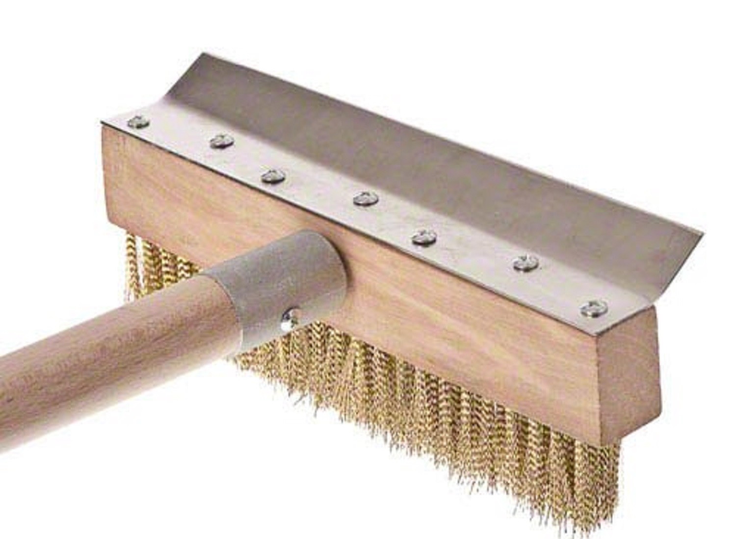 39″ Pizza Oven Brush Wood Handle Metal Bristles and Scraper Professional Quality