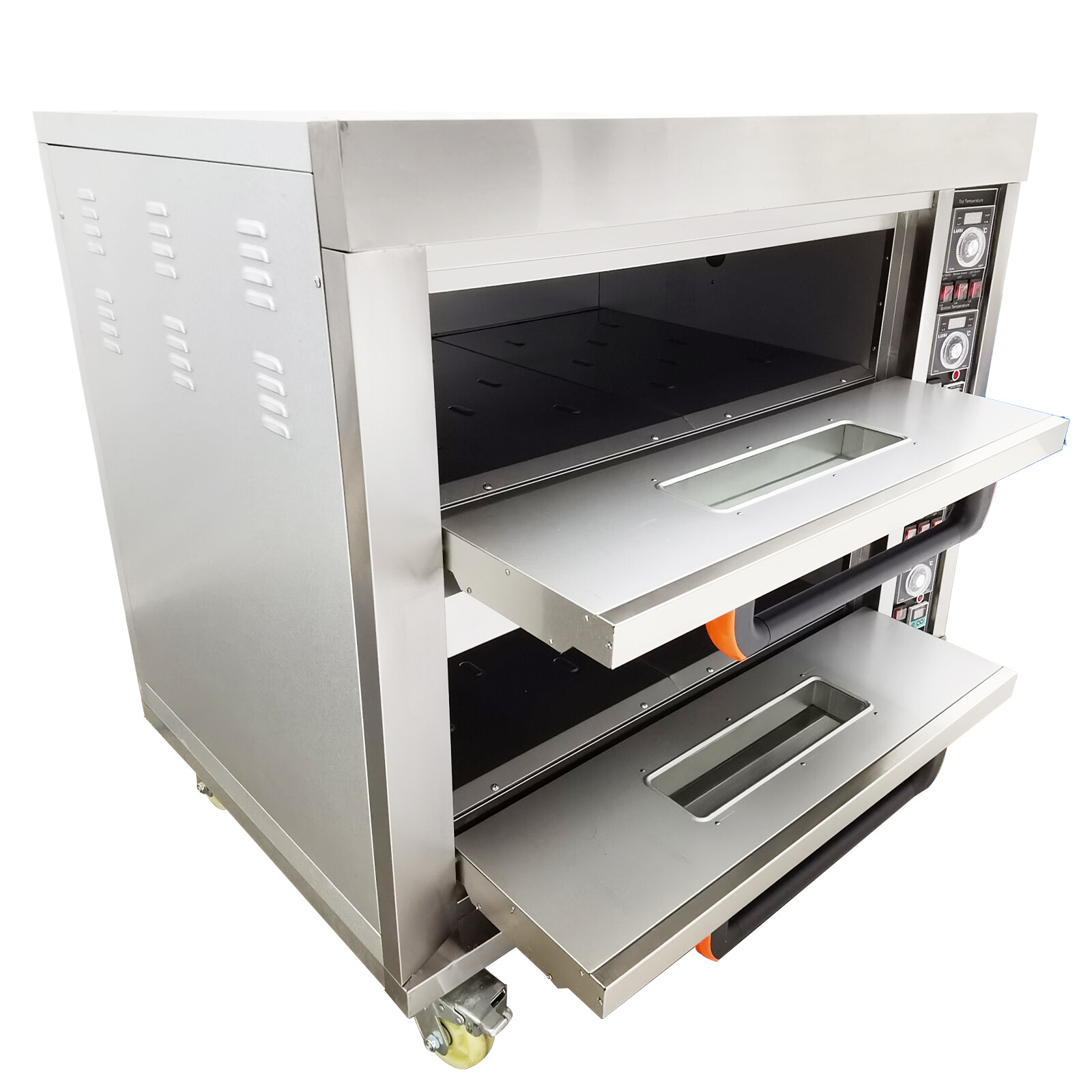 Commercial Electric Pizza Oven 2-Tier 4-Pan 220V 3-PH for Bread & Meat Cooking