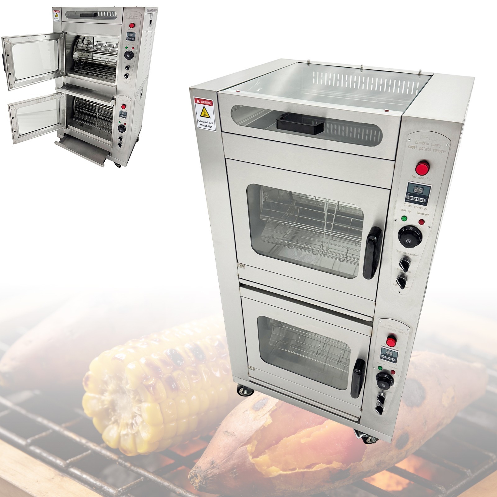 220V Corn Grill Double-Layer Thermal Rotary Corn Roaster Sweet Potato Oven
