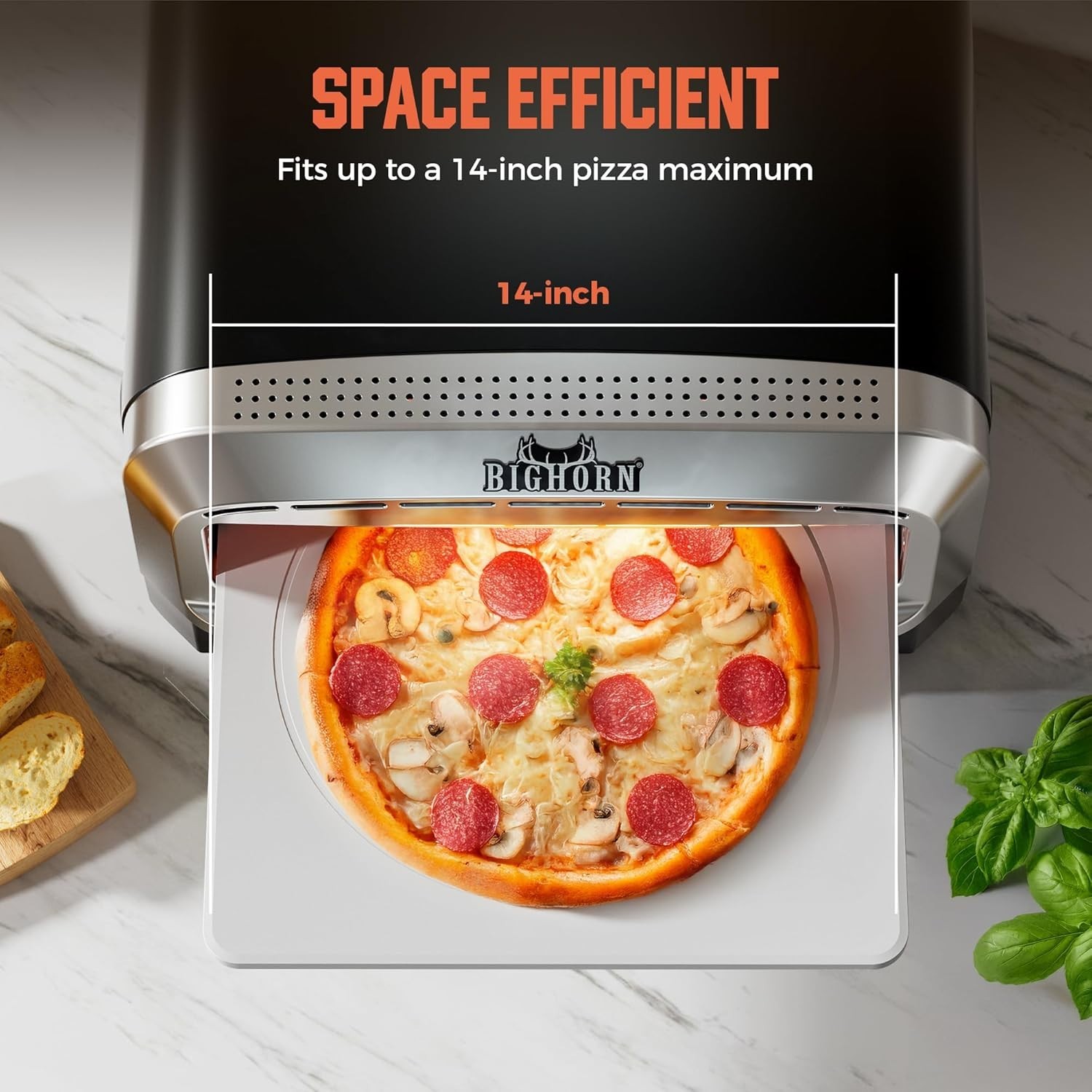 Space-Saving 14-Inch Countertop Pizza Oven with LED Display & Easy Clean Design