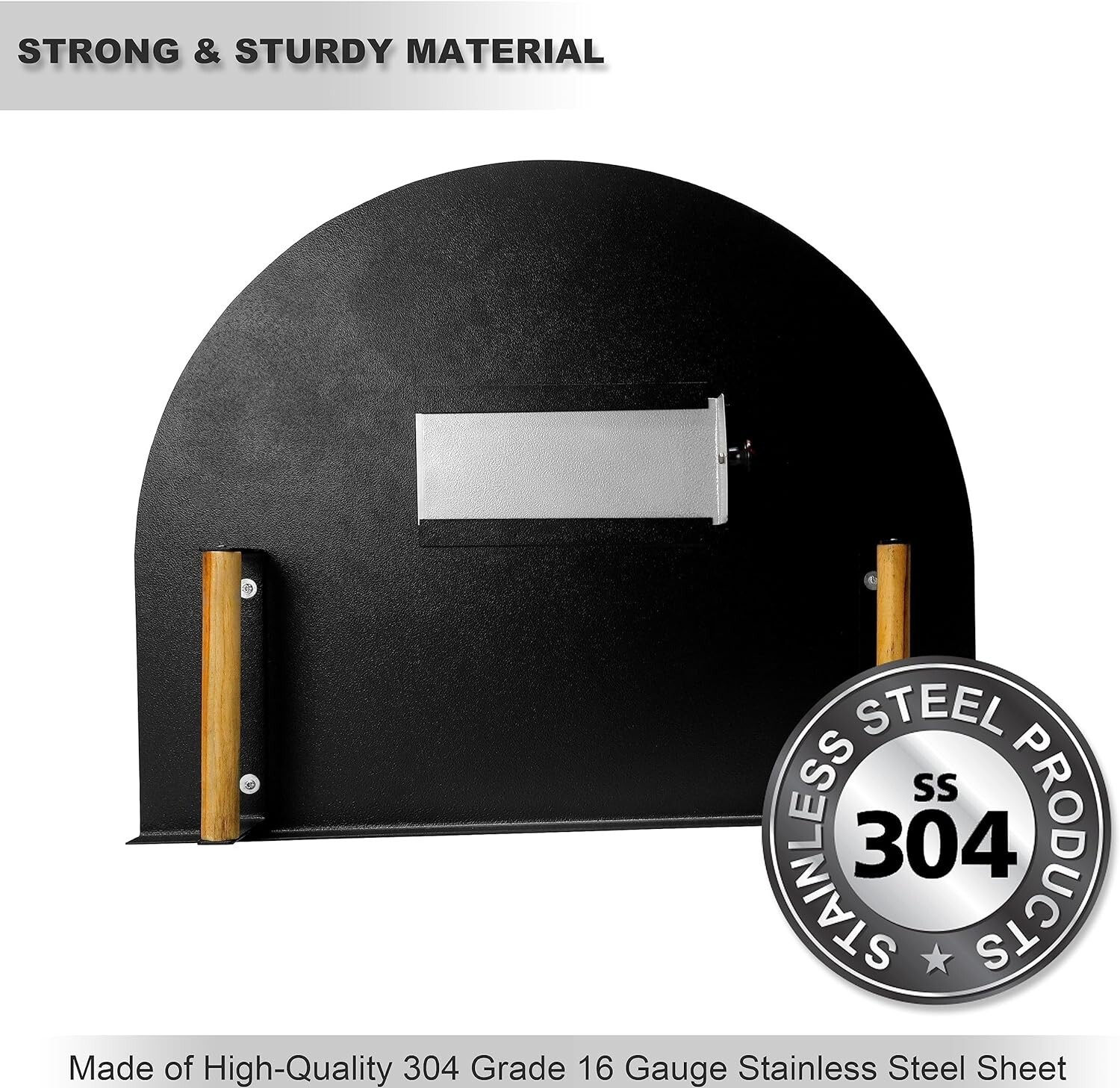 Pizza Oven Door – 20”(H) X 25”(W) – Stainless Steel 304 With Wooden Handles