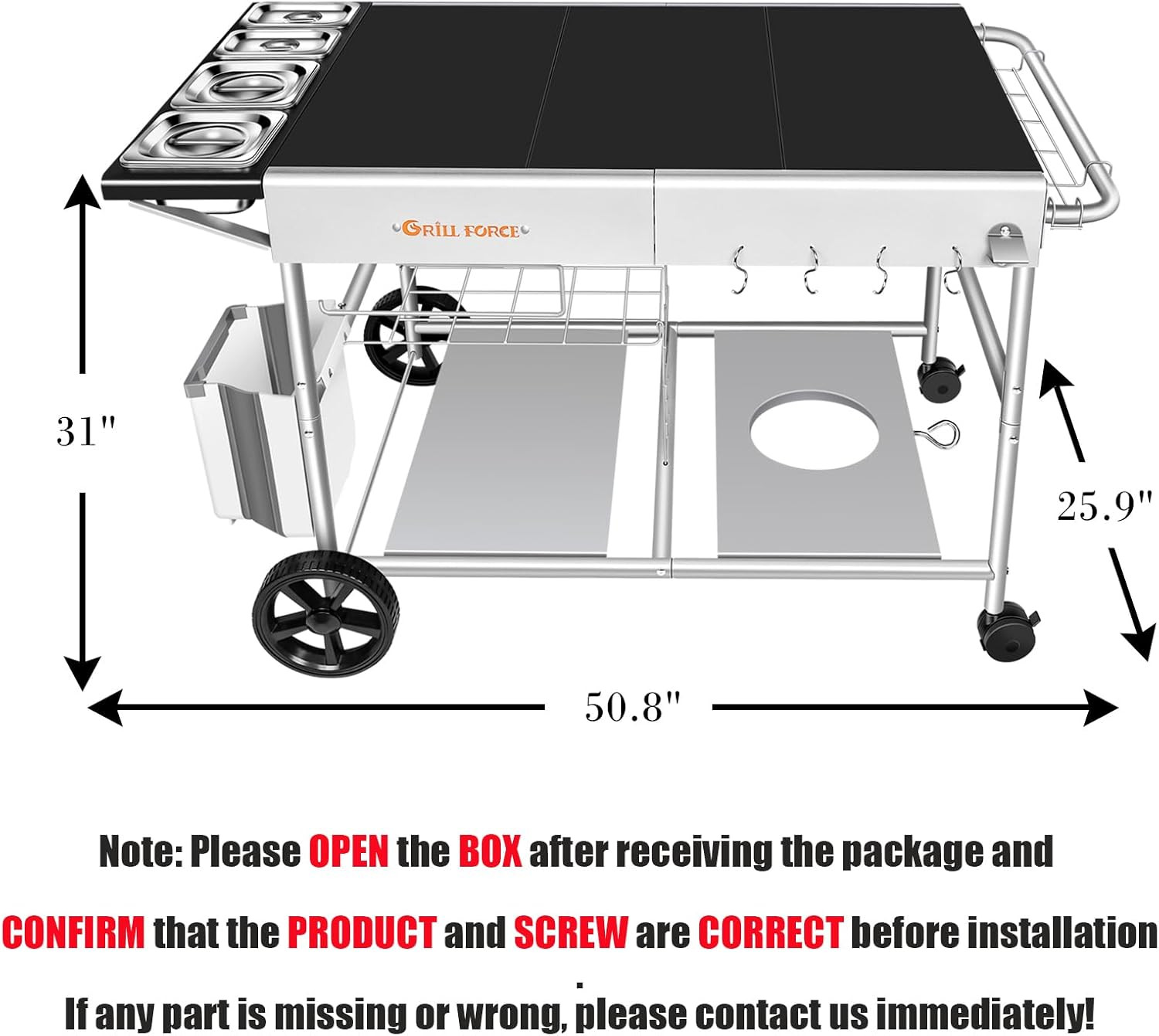 50″X 25″ Pizza Oven Table,Outdoor Pizza Cart with Topping Station Grill Table St