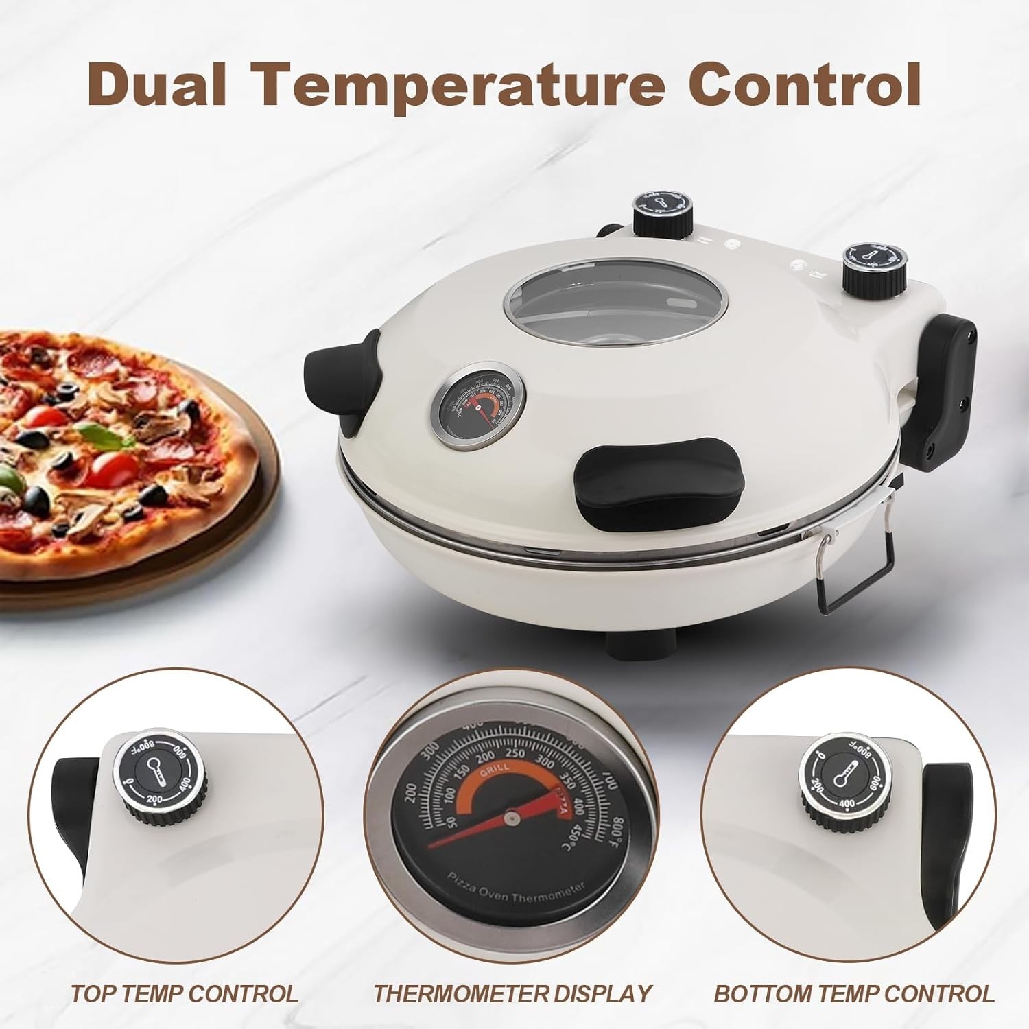 KLAIF Pizza Oven -12 Inch Countertop Electric Pizza Maker, Non-Stick Black Pizza