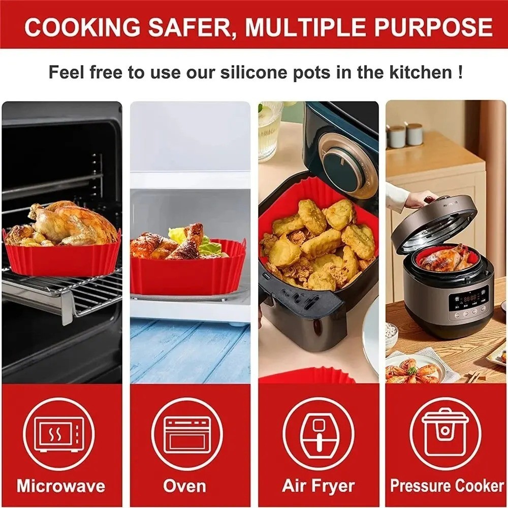 Silicone Air Fryer Pan Reusable Oven Baking Tray Pizza Pan Fried Chicken USA