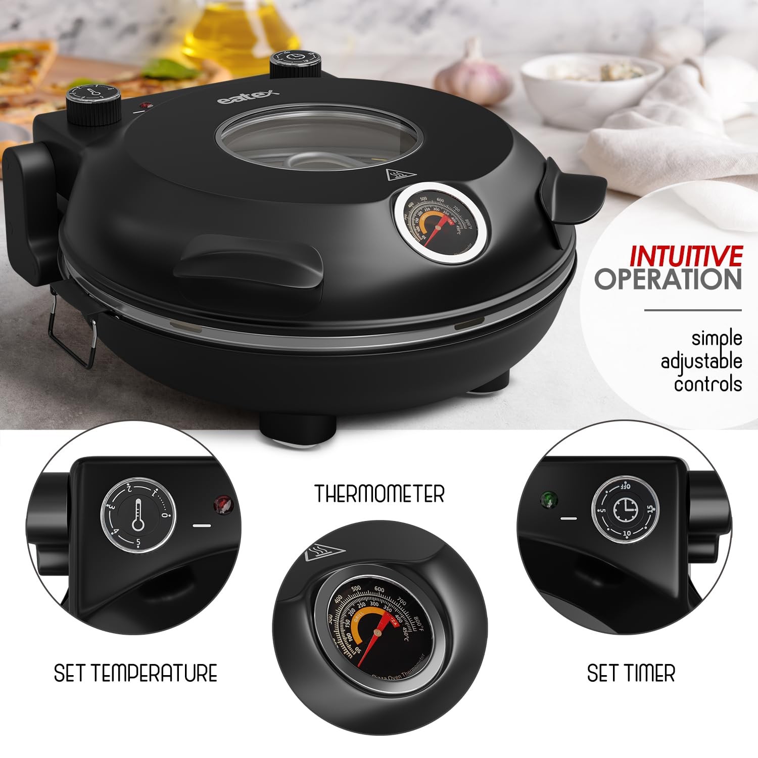 Eatex Electric Pizza Oven Indoor 12 Inch Countertop Pizza Oven Portable Stone