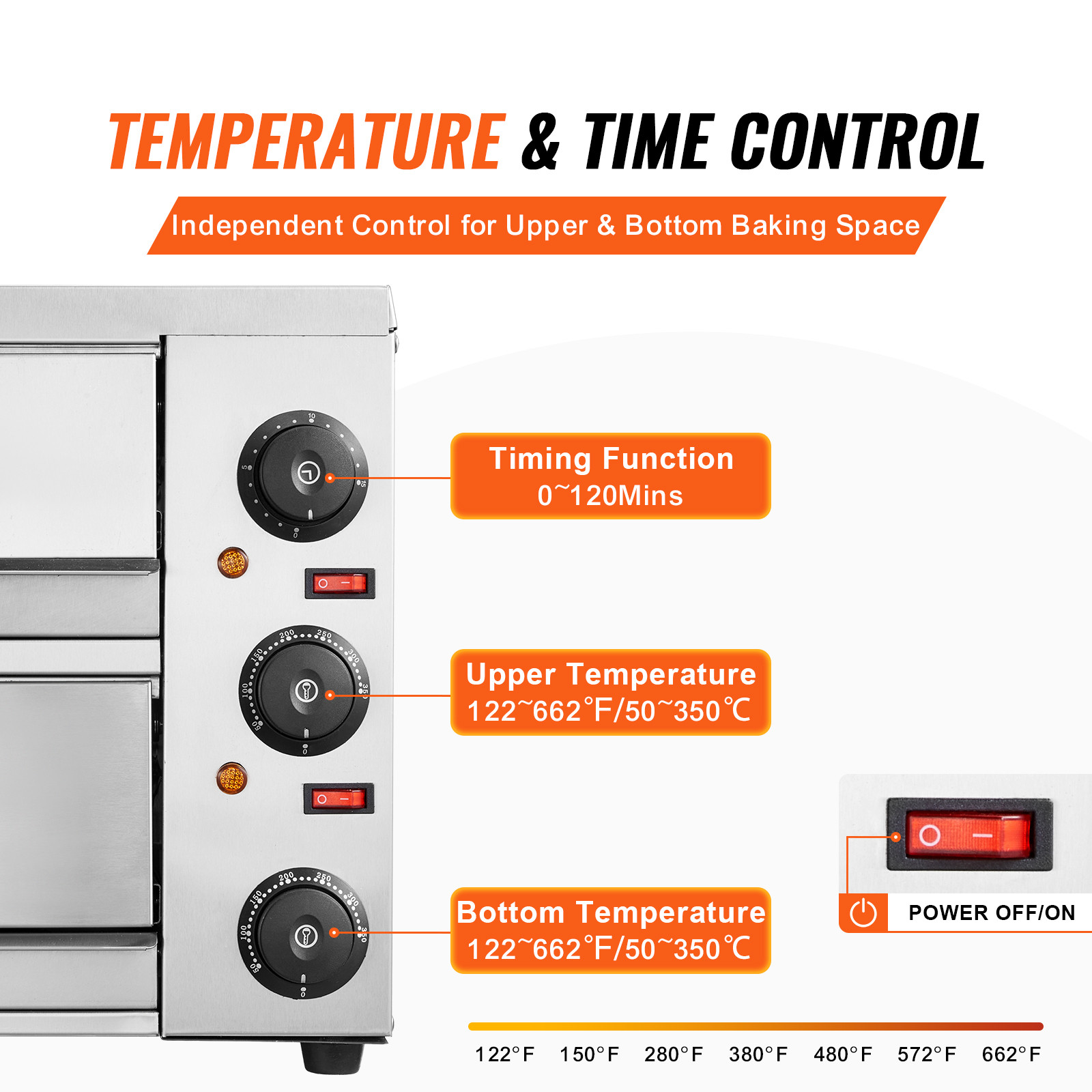VEVOR Electric Countertop Pizza Oven 12″ Adjustable Temperature 0-120Min Timer