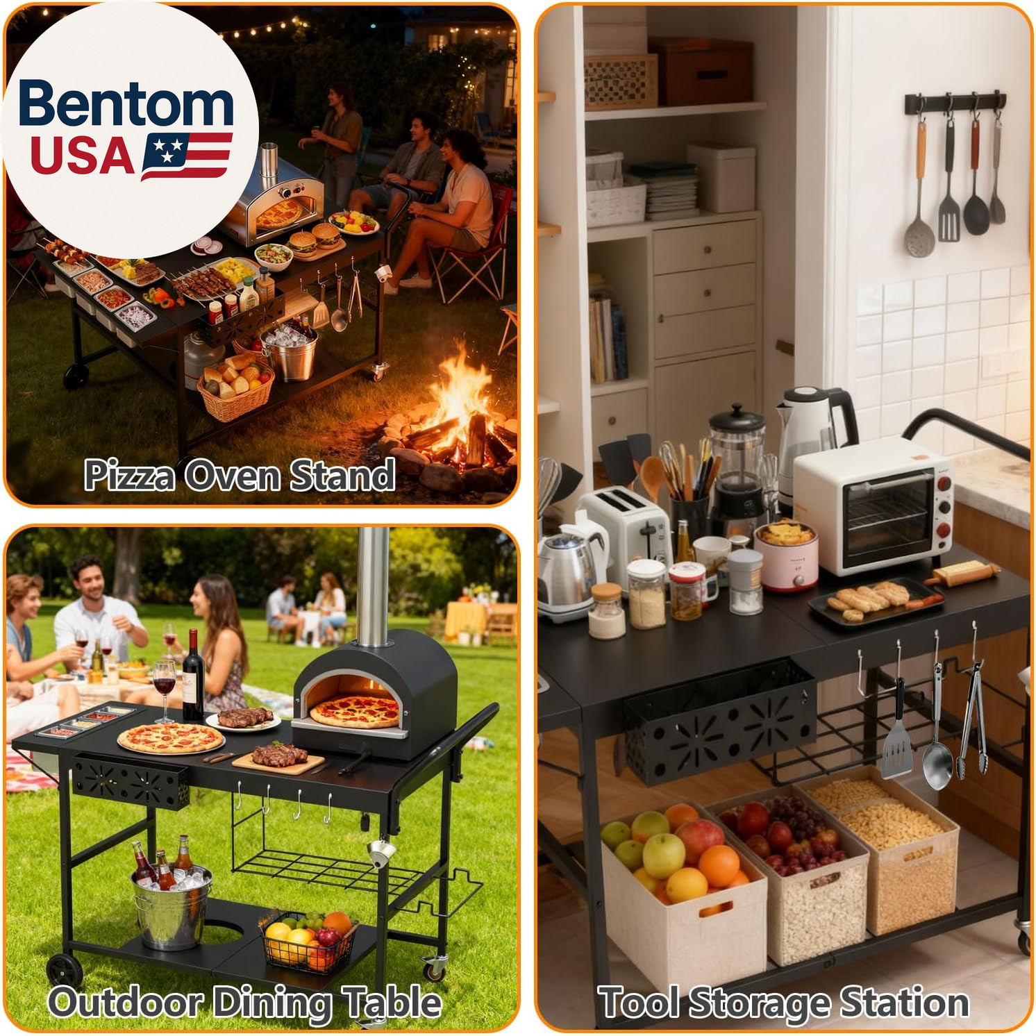 Pizza Oven Table with Topping Station, Outdoor Pizza Oven Cart, Grill Cart Table