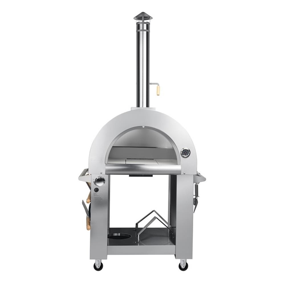Pemberly Row 32-inch Outdoor Gas and Wood Fired Pizza Oven in Stainless Steel