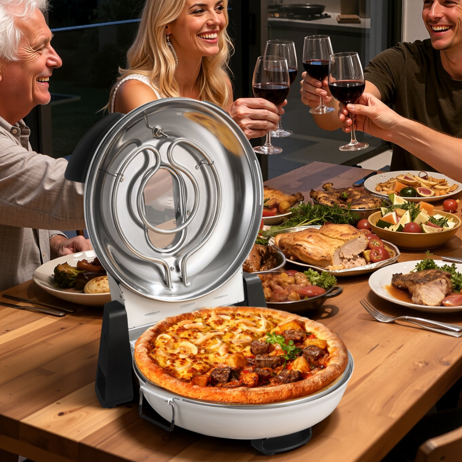 12″ Electric Pizza Oven 1200W Maker w/Stone 5-Mode Temp Control Home White