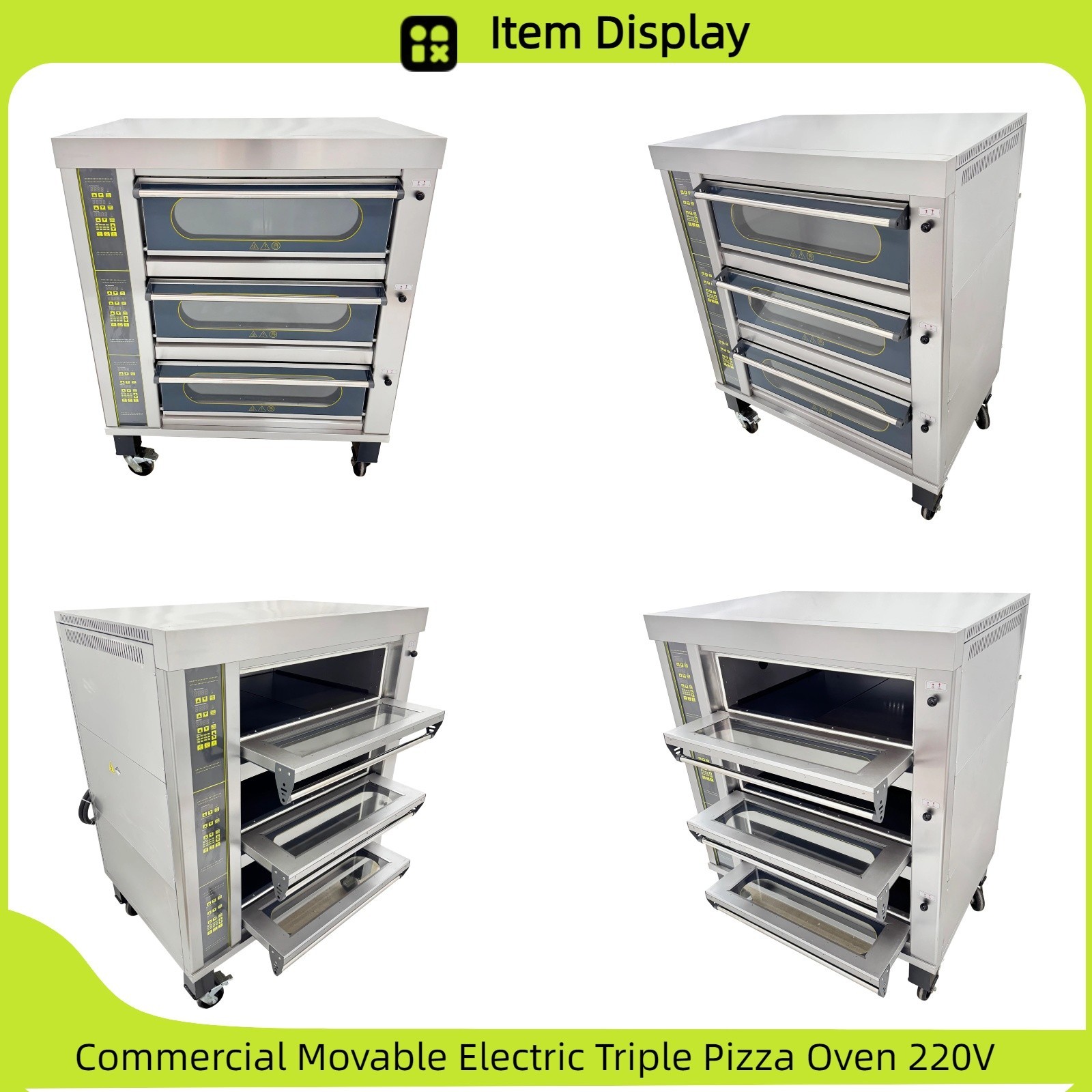 Commercial Movable Electric Triple Pizza Oven 220V 6 Baking Sheets 0-300˚C
