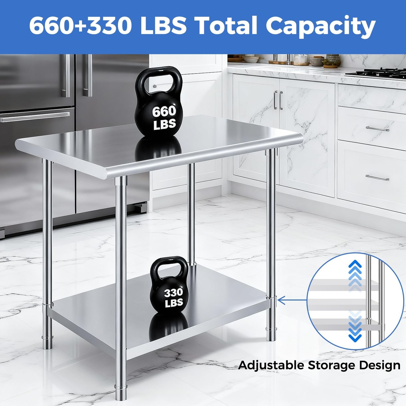 OSTBA Stainless Steel Table for Prep & Work 24×36 Inches, NSF Metal Commercia…