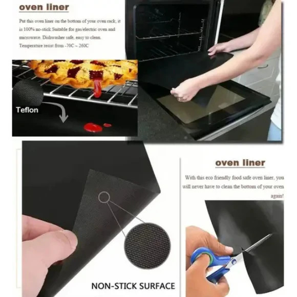 Pack of 4 Large Thick Non Stick Oven Liners Mat Heavy Duty – Teflon,17″x 25″
