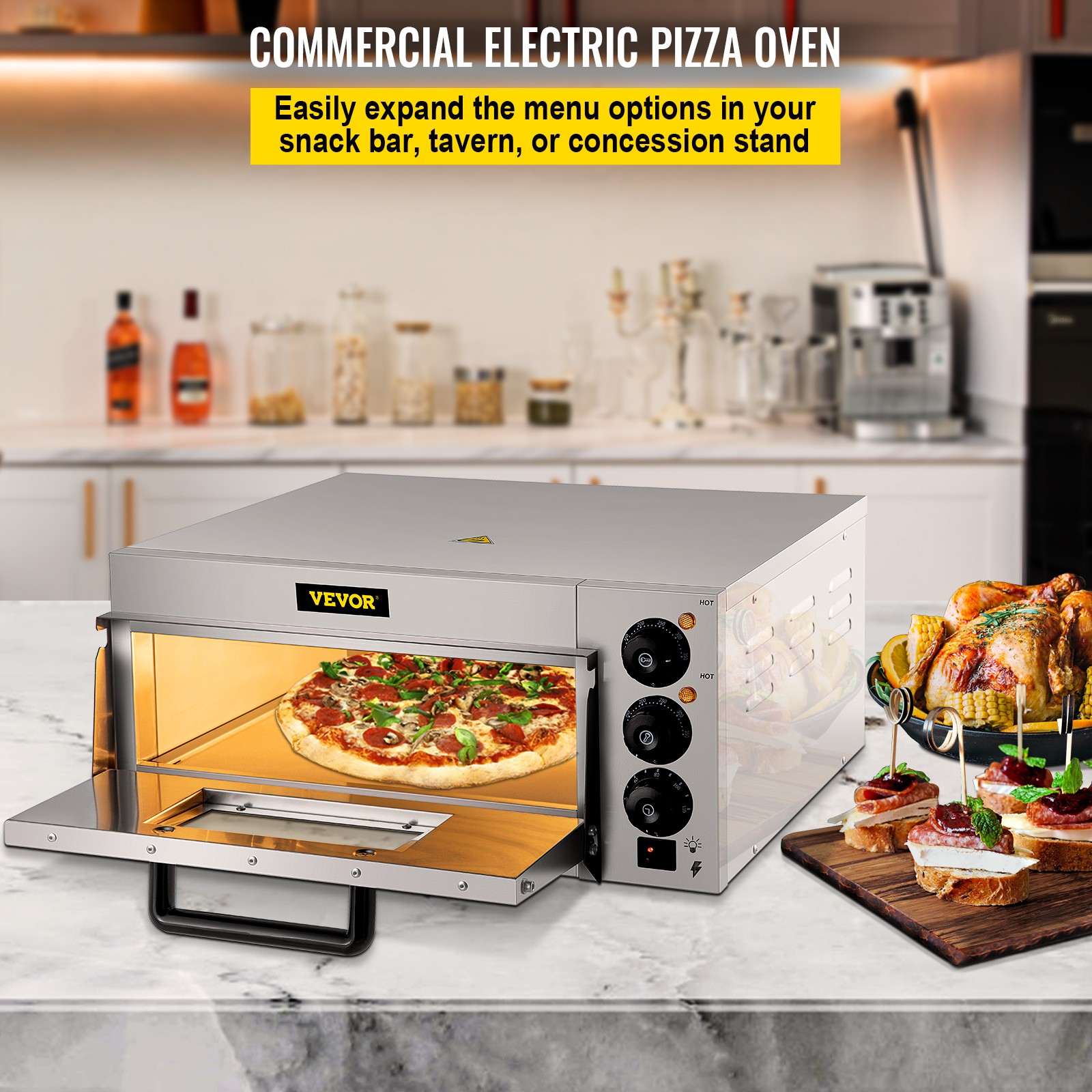 VEVOR Commercial Countertop Pizza Oven Electric Pizza Oven for 14″ Pizza Indoor