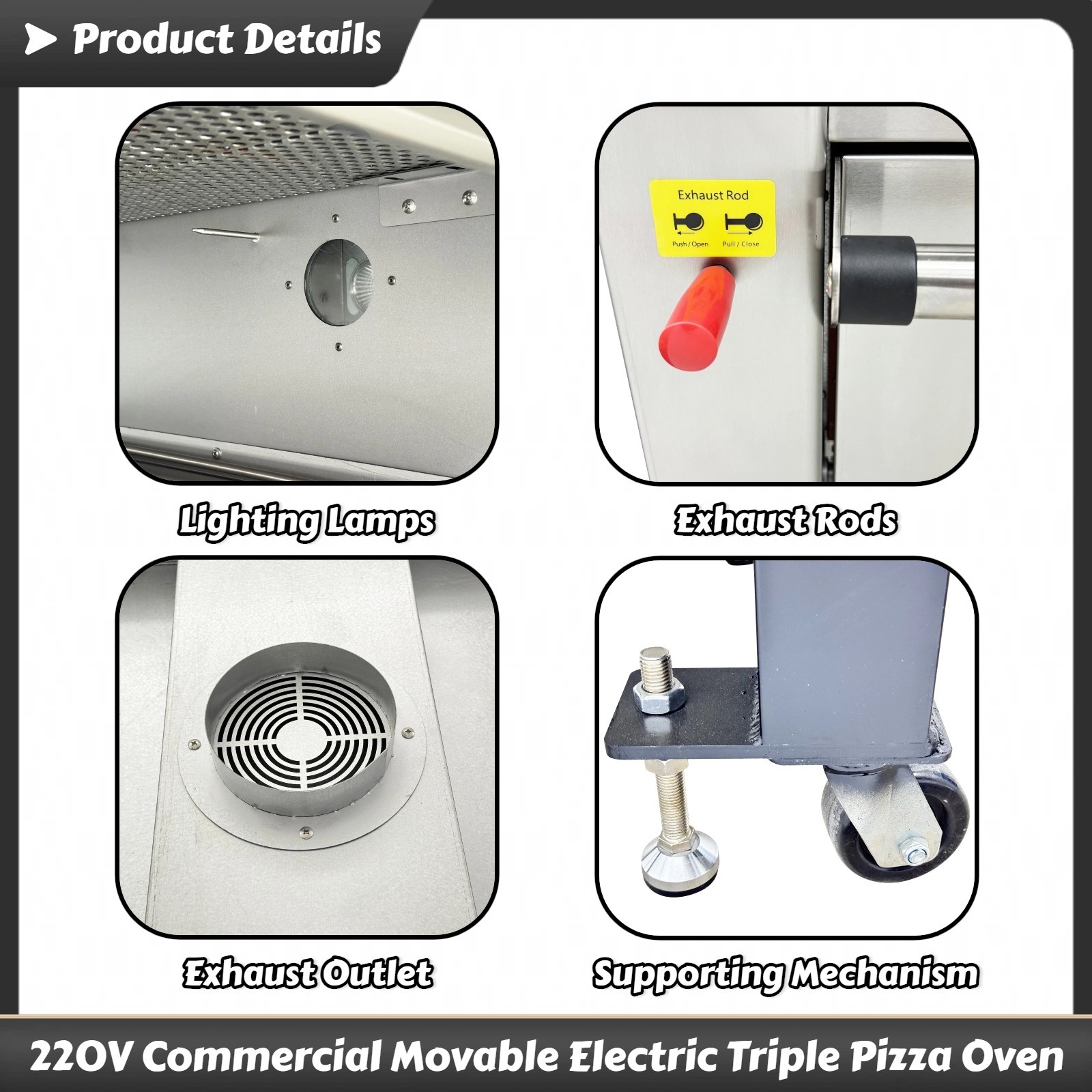 Commercial 220V 3PH 19.8KW 3-Layer Electric Pizza Oven with LCD Touch Screen