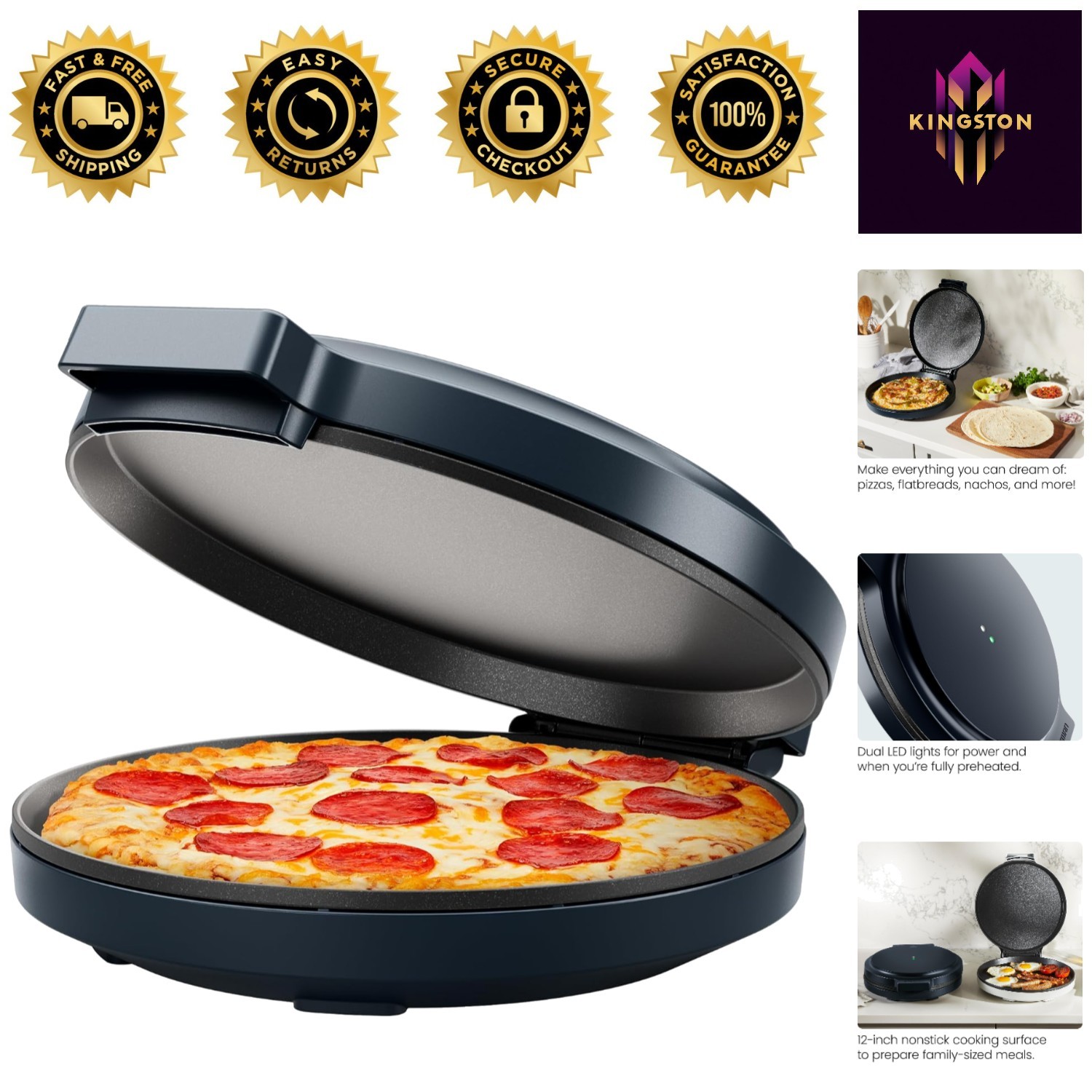 Stylish Countertop Electric Pizza Oven with Indicator Lights & Digital Cookbook