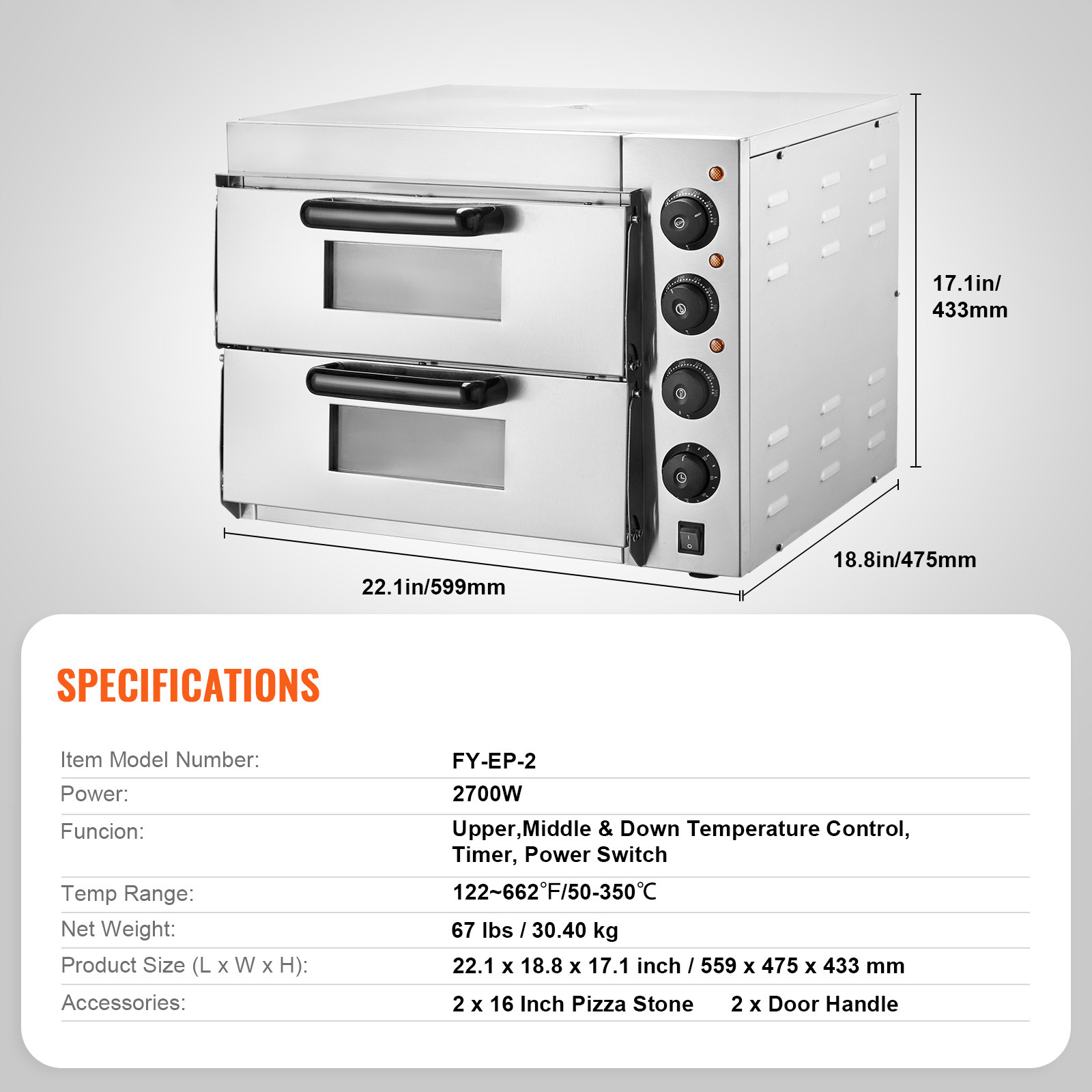 VEVOR Commercial Countertop Pizza Oven Electric Pizza Oven for 16″ Pizza Indoor