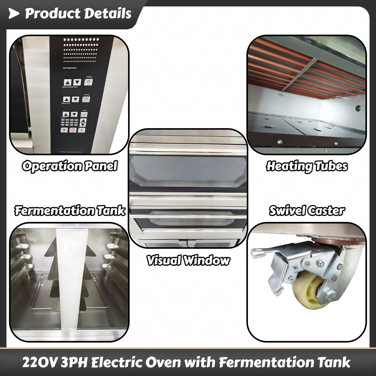 220V 3PH Commercial Movable Electric Oven with Fermentation Tank 68℉-752℉