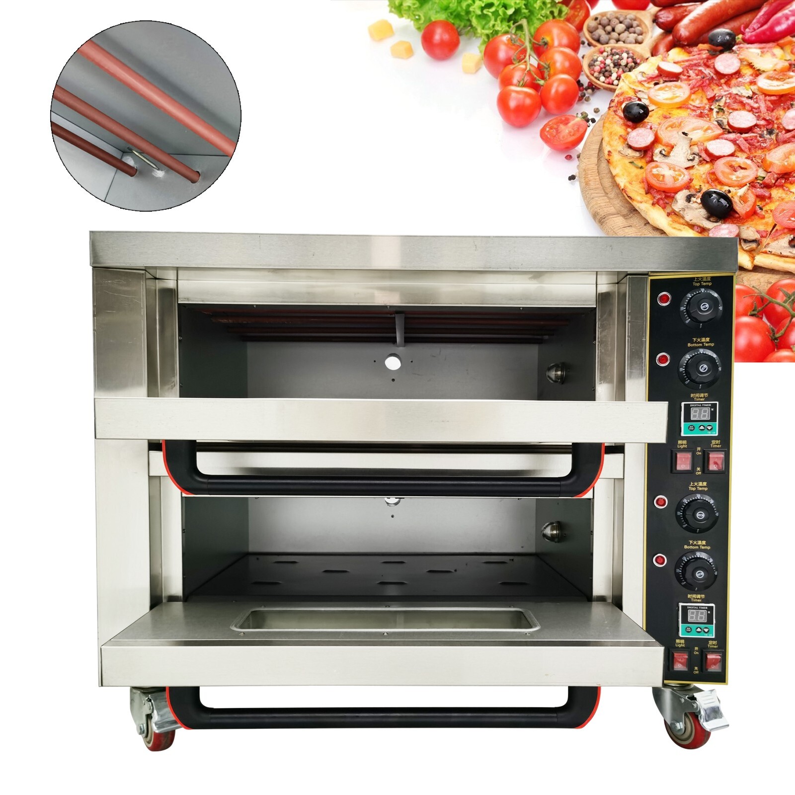 220V 1PH 8.7HP Commercial Pizza Oven 20℃-350℃ Baking Stainless Steel