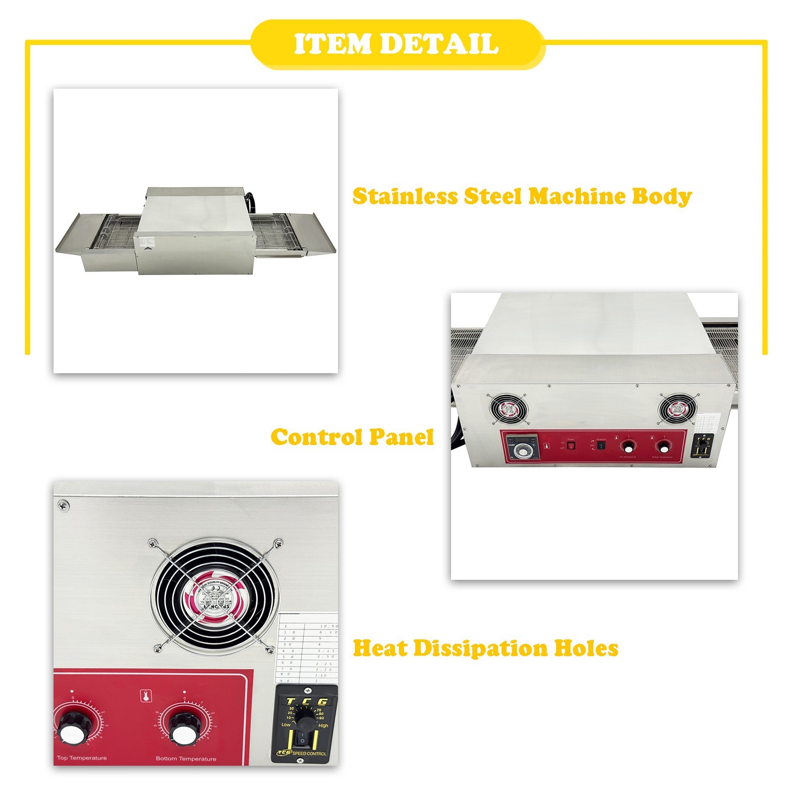 220V 18″ Countertop Chain-Type Electric Straight Tube Pizza Oven Baking Oven