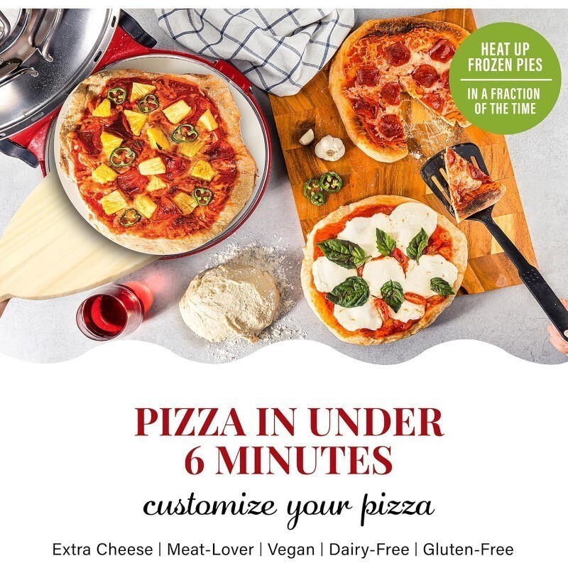 Crispy Crust Pizza Oven Electric Pizza Oven Indoor Portable 12 Inch Countertop