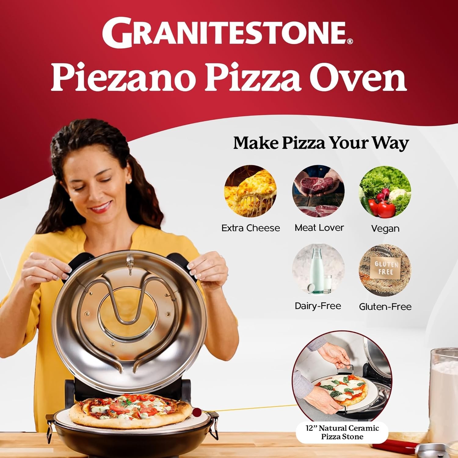 Crispy Crust Pizza Oven – 12-Inch Electric with Dual Heat Control Included