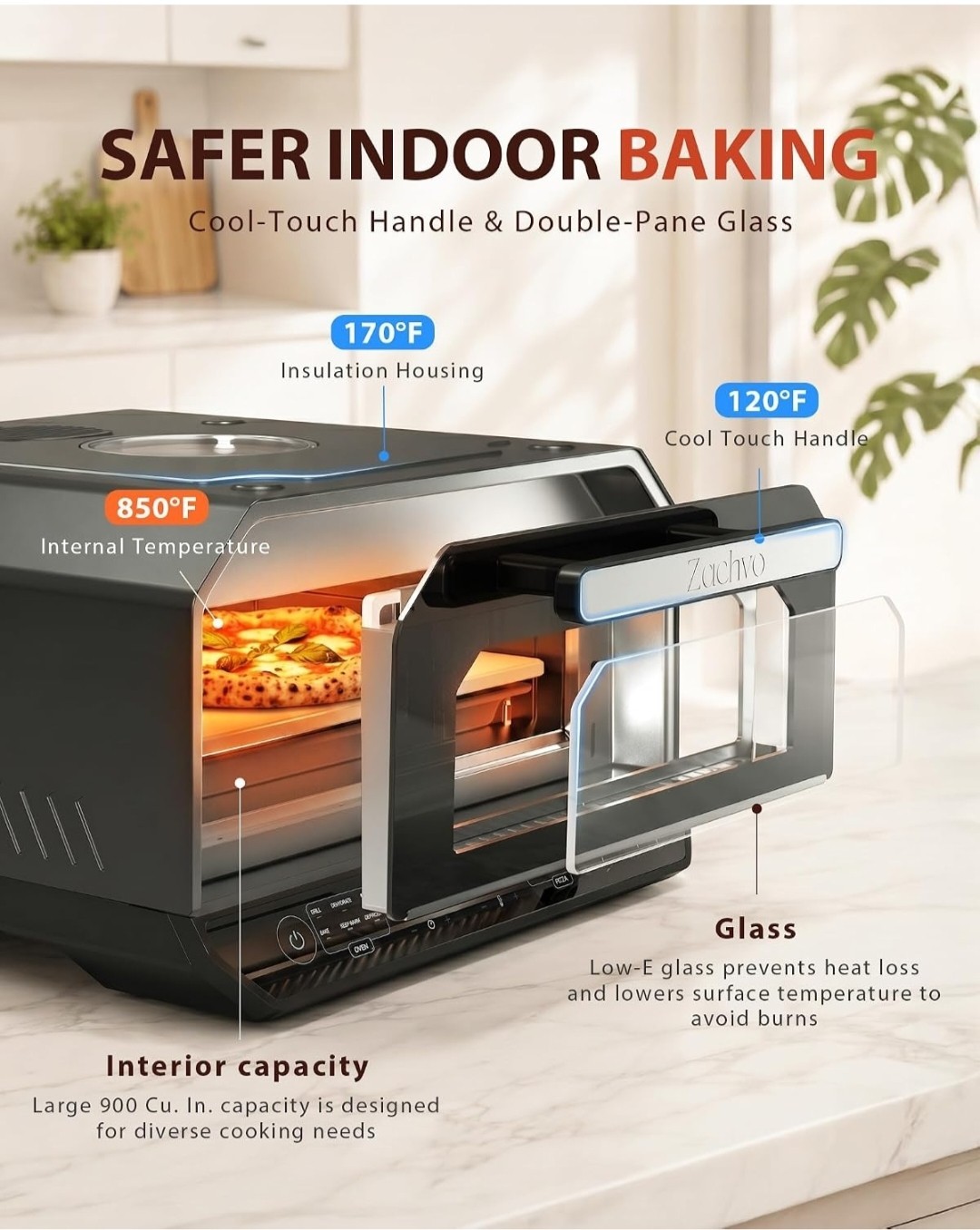 13-in-1 Countertop Pizza Oven, 12″ 850°F, 6 Presets, Black.