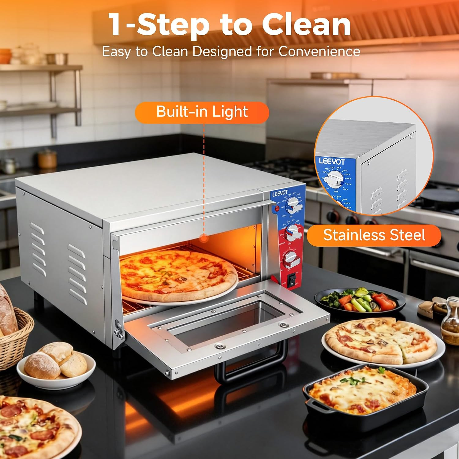 16″ Single-Deck Commercial Pizza Oven | 1800W Countertop Electric Pizza Maker wi