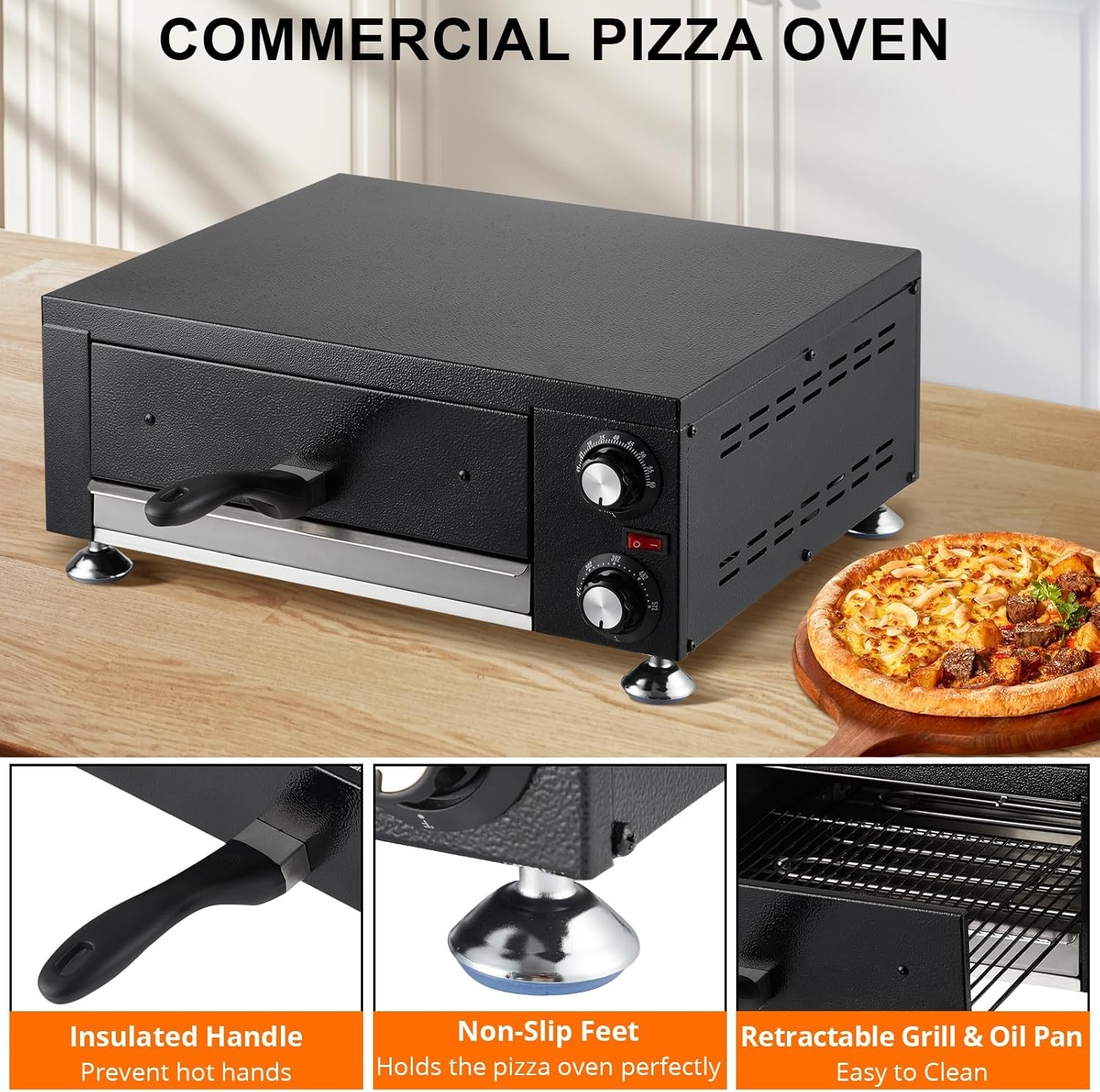Countertop Electric Pizza Oven for Indoor,12″ Single Deck Commercial Pizza Maker