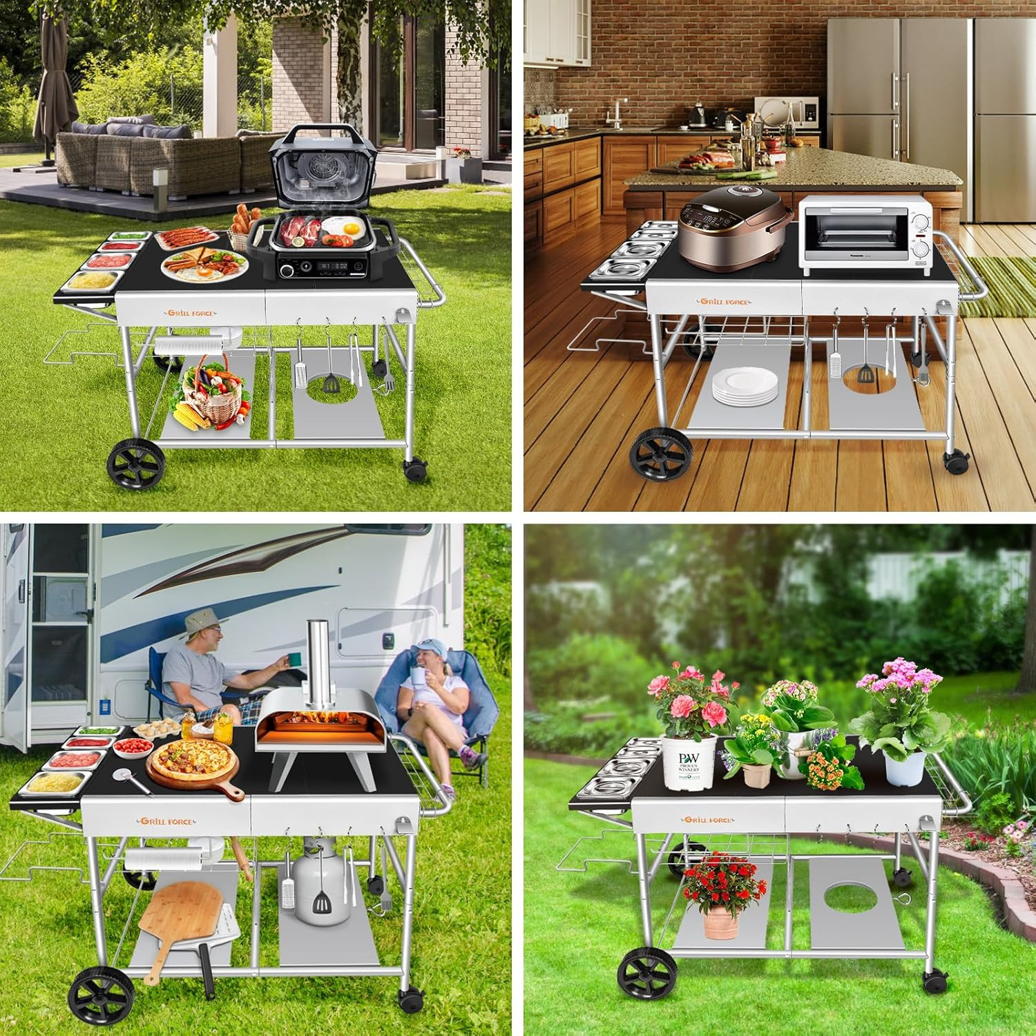 Pizza Oven Table with Topping Station, Outdoor Pizza Oven Cart, Grill Table for