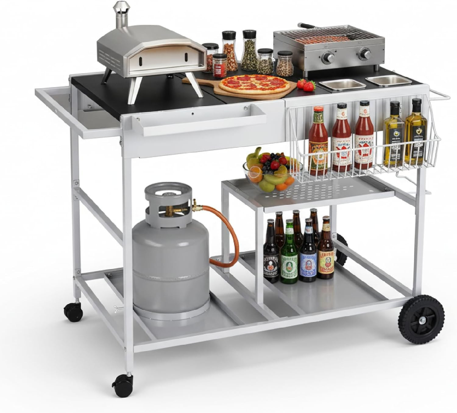 Pizza Oven Grill Table Cart | Movable Food Prep Cart, Pizza Topping Station, Sea