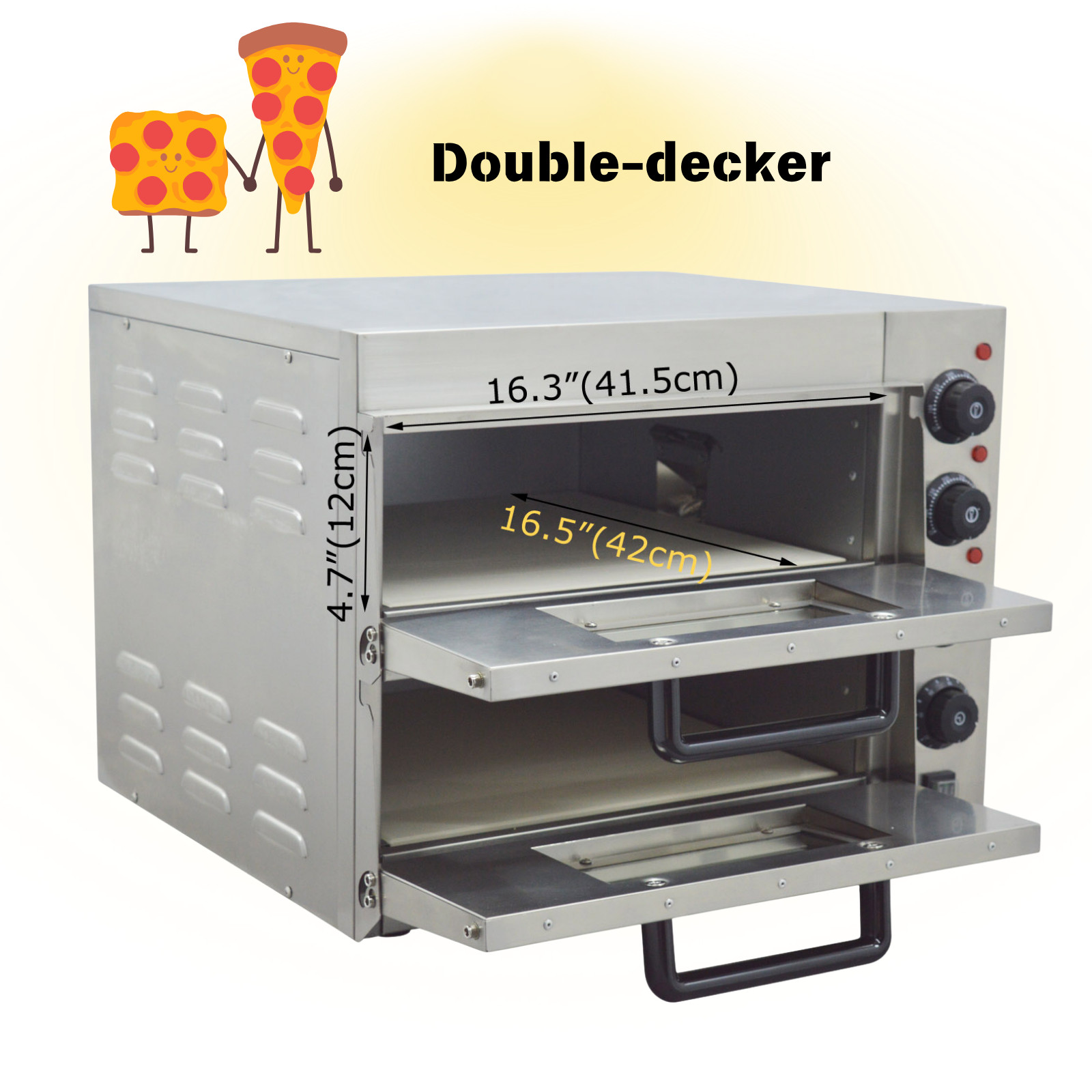 110V 3KW Double Decker Electric Pizza Oven 16 Inch Independent Temp Control