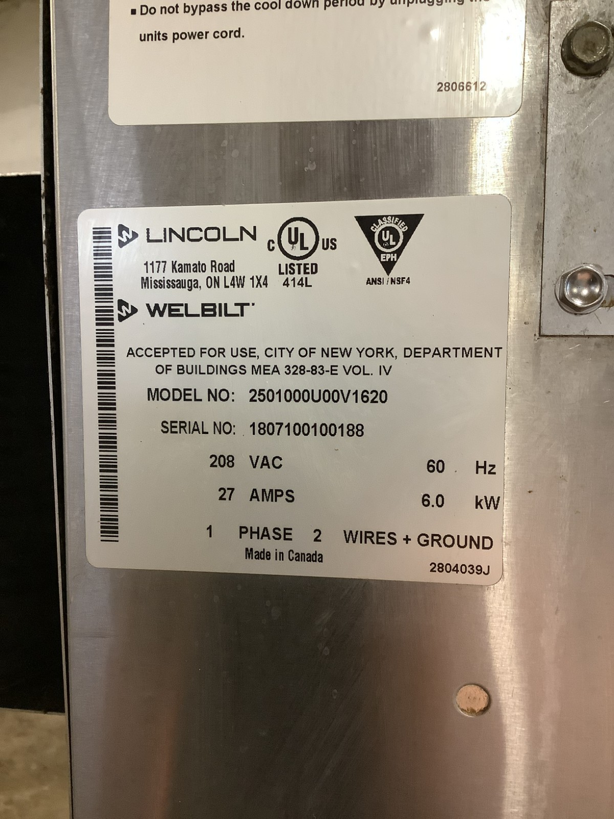 Conveyor Pizza Oven Lincoln 2501 SINGLE PHASE 208V 16″ wide belt Tested
