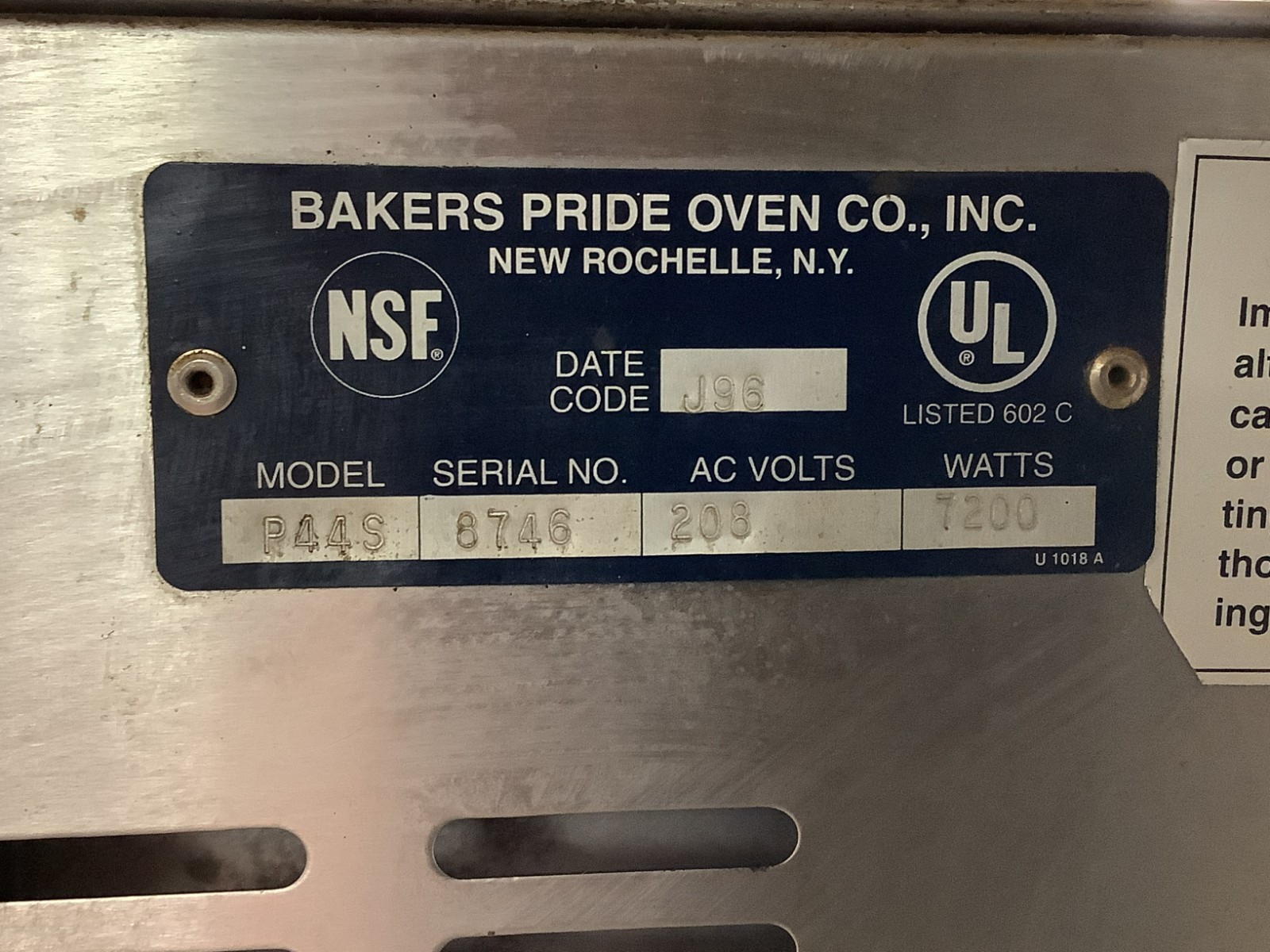 Pizza/Pretzel Stone Deck Oven Bakers Pride P44S 208/240V 3ph TESTED