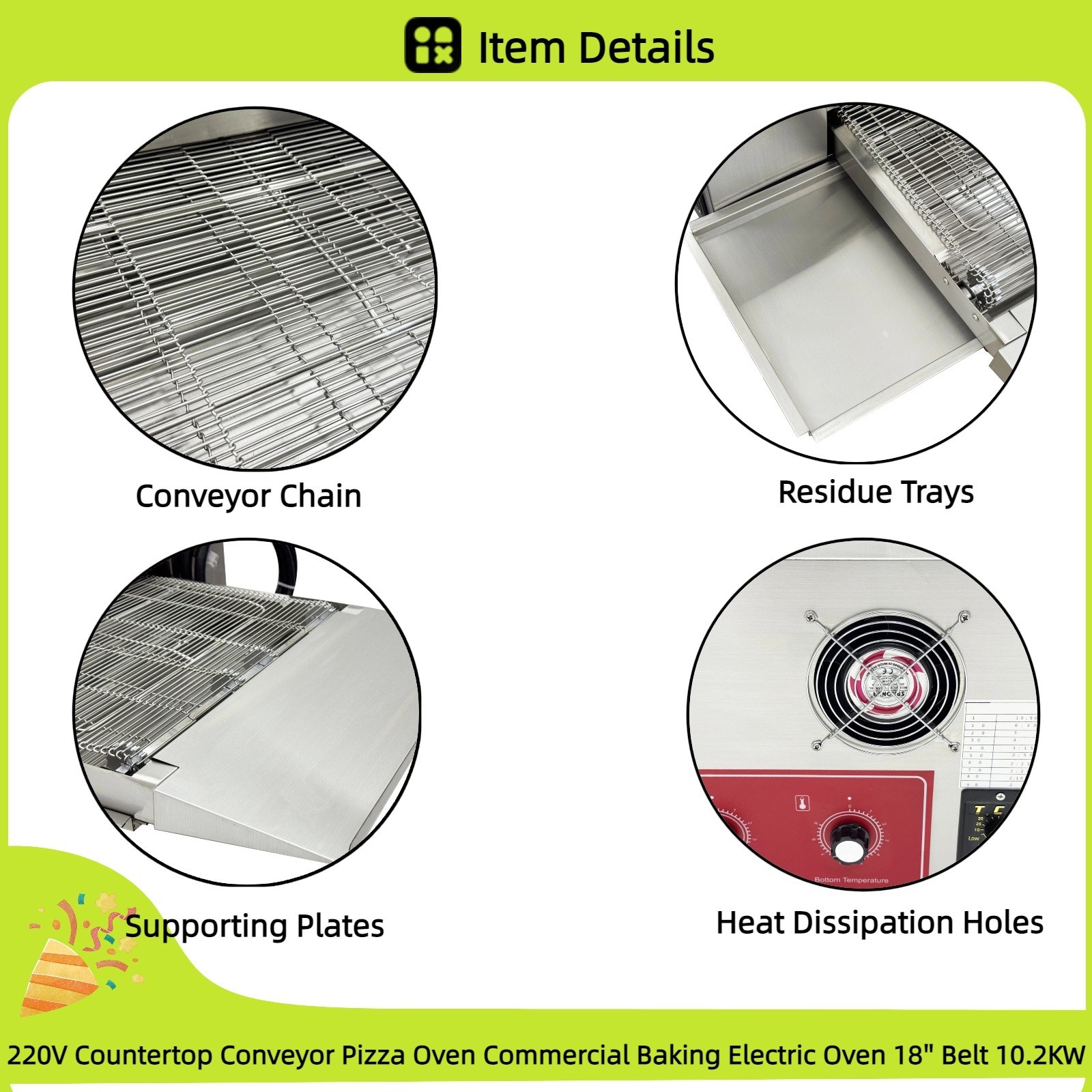 220V Countertop Conveyor Pizza Oven Commercial Baking Electric Oven 18” Belt
