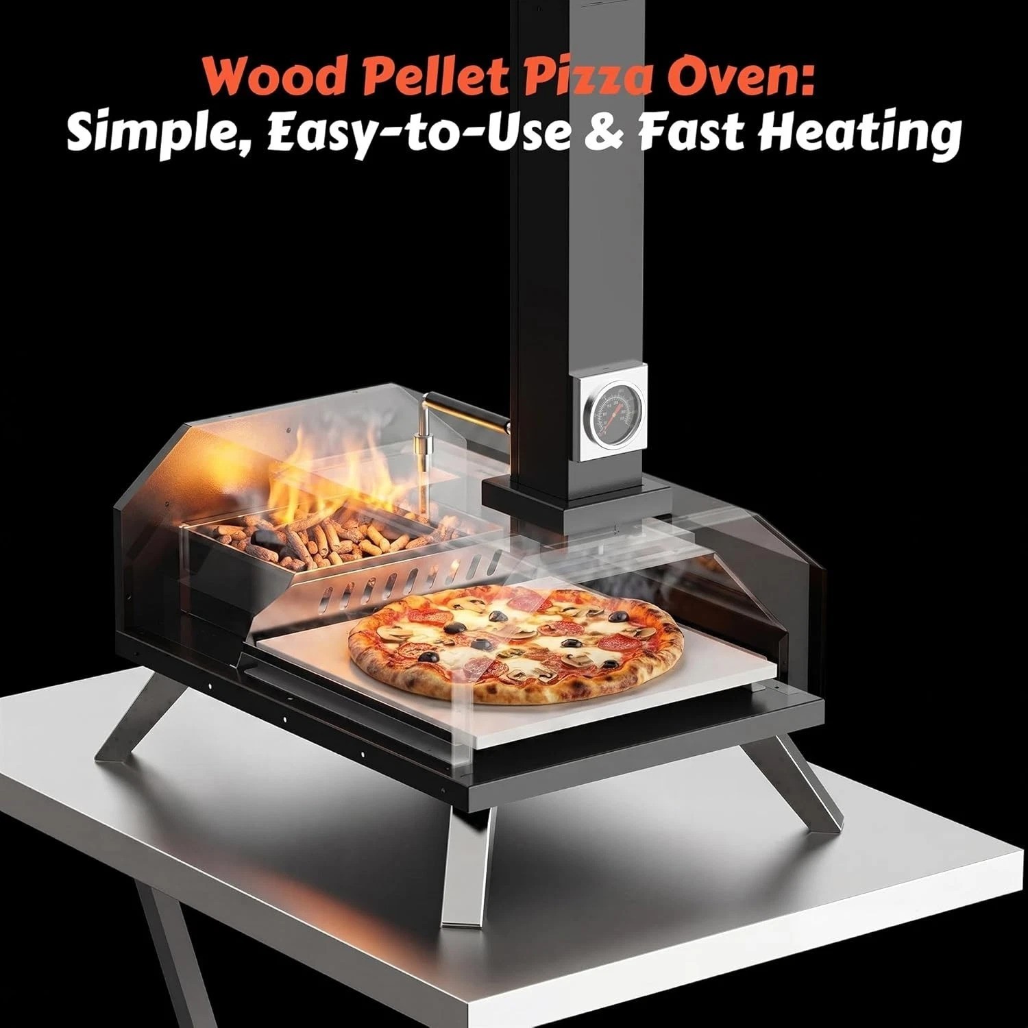 Pizza Oven Outdoor Portable Pellet Pizza Stove Wood Fired Stainless Steel Piz…