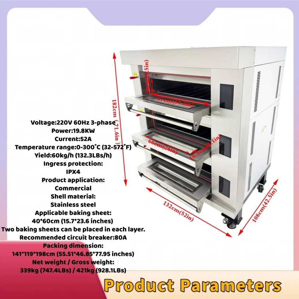 220V 3-PH Triple Pizza Oven 3 Deck Electric Oven Commercial Pizza Oven LCD Touch