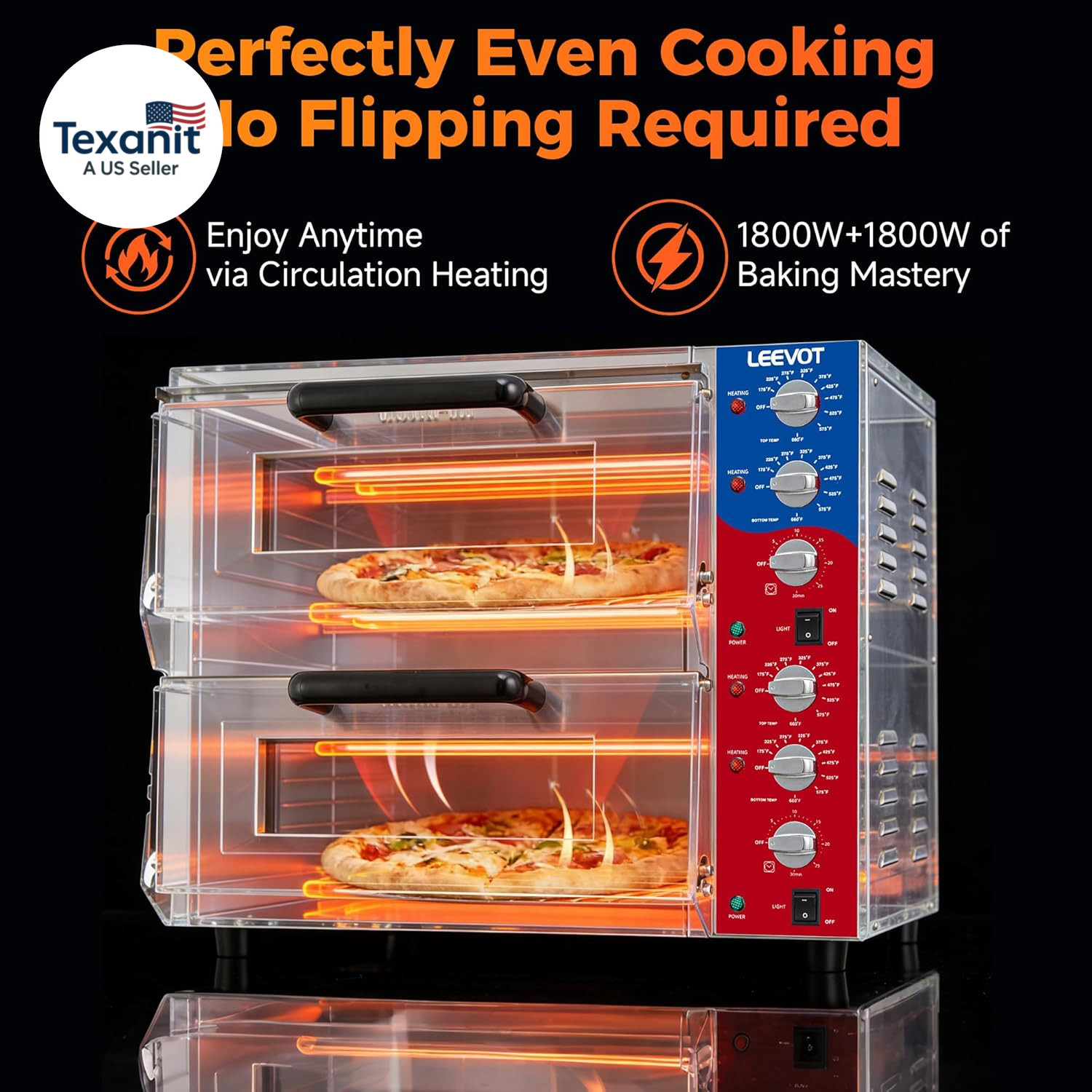 Commercial Double Deck 16 Inch Electric Pizza Oven | 3600W Countertop Pizza Make