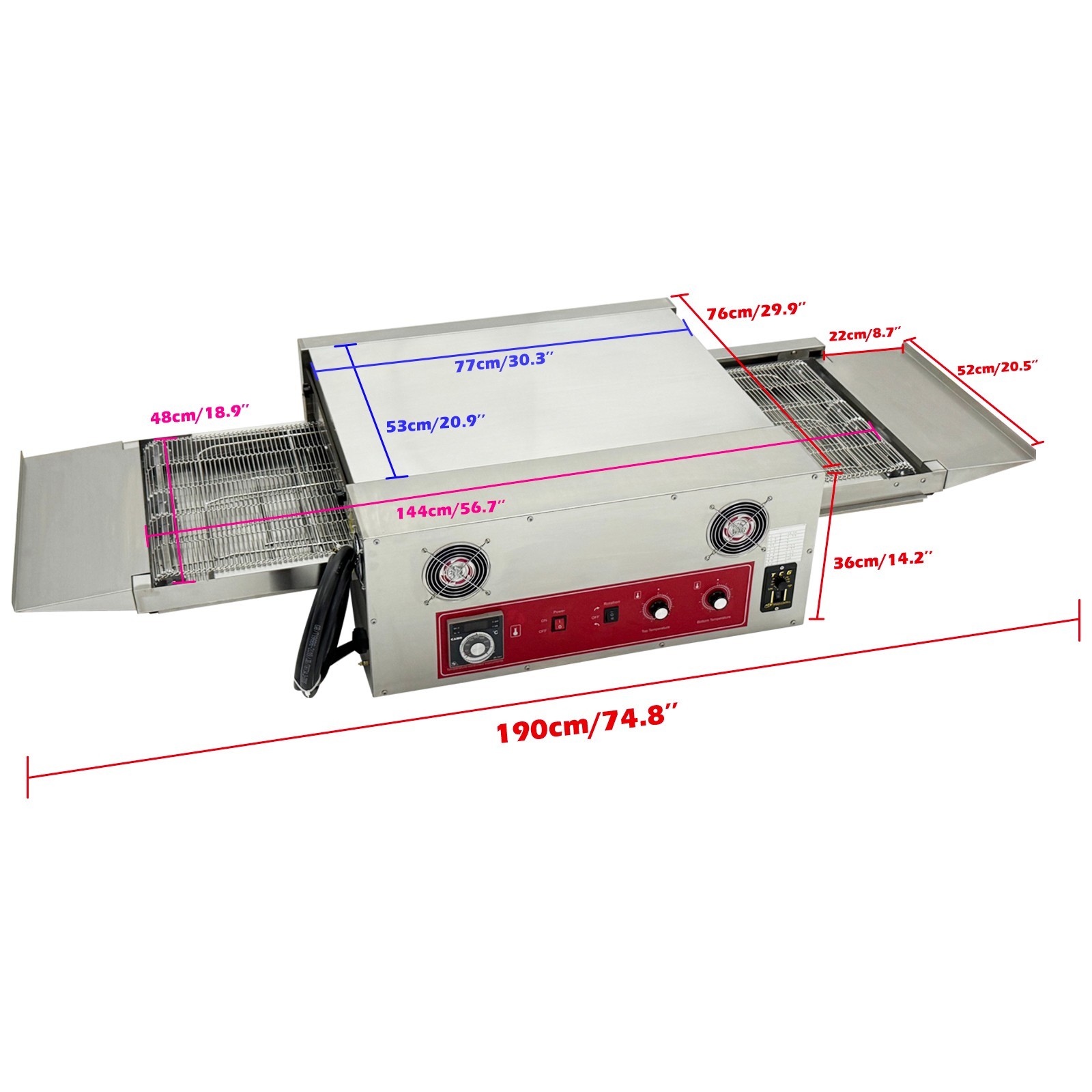 220V 18″ Countertop Chain-Type Electric Straight Tube Pizza Oven Baking Oven